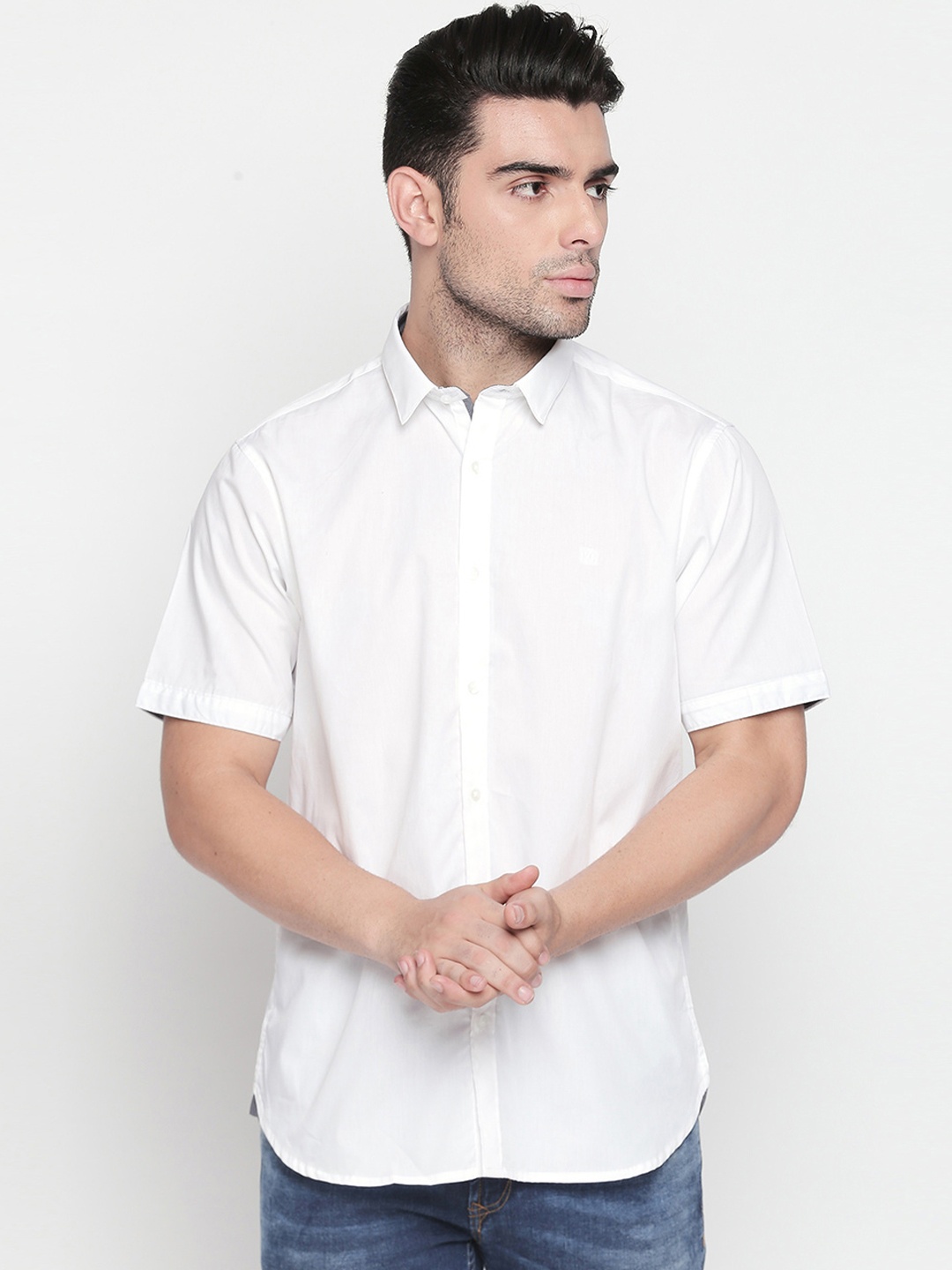 Kenneth Cole Men White Smart Regular Fit Solid Casual Shirt