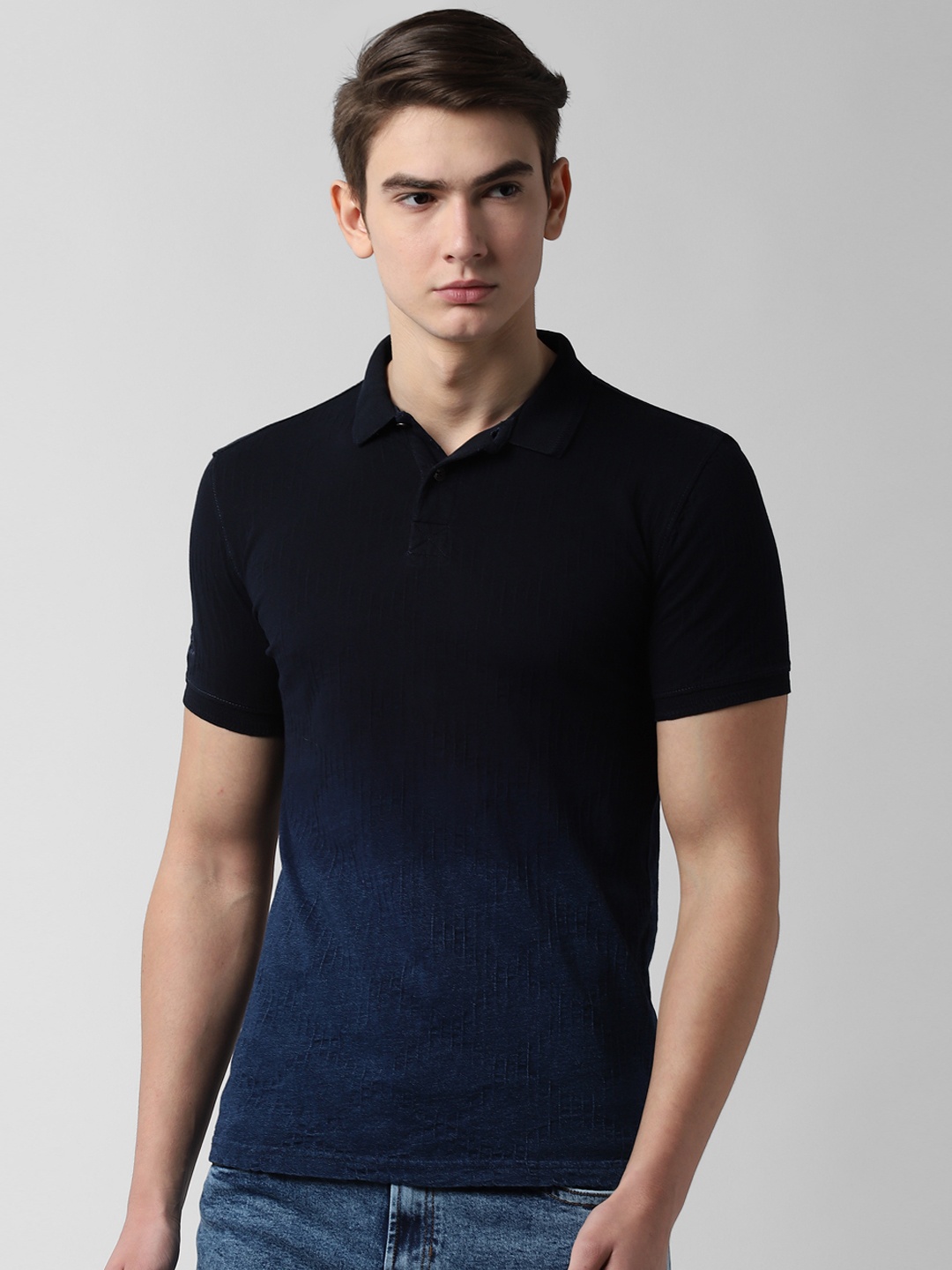 

Peter England Casuals Men Blue Solid Slim-Fit Polo Collar Pure Cotton T-shirt