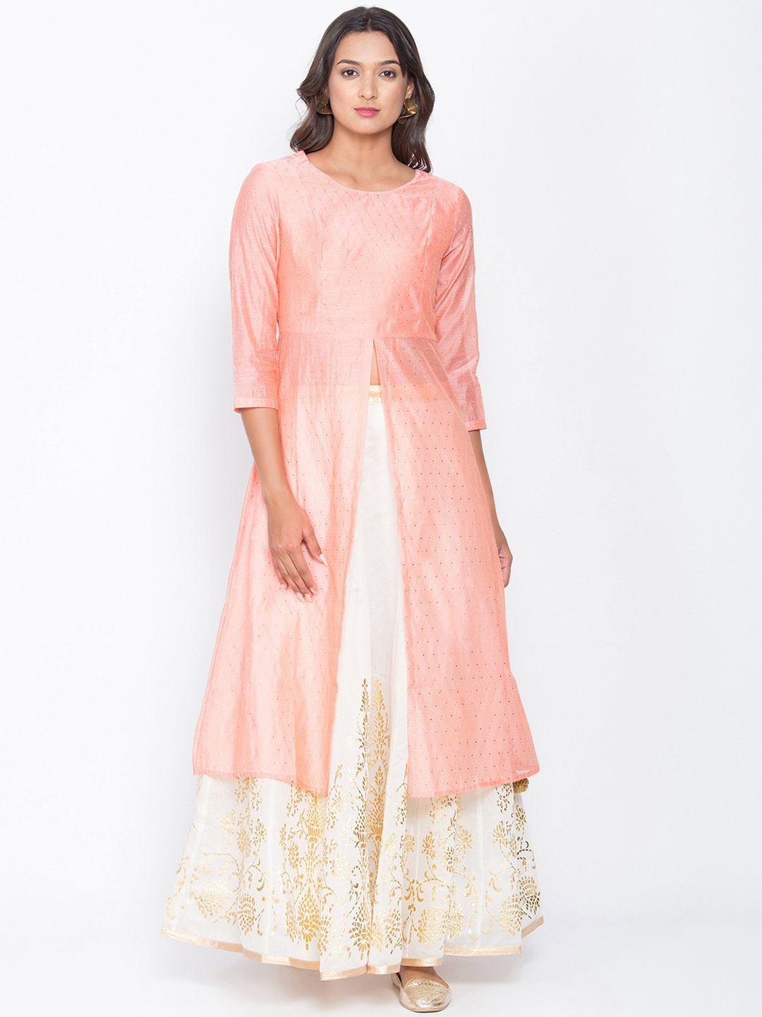 

Be Indi Women Peach-Coloured Embellished A-Line Kurta