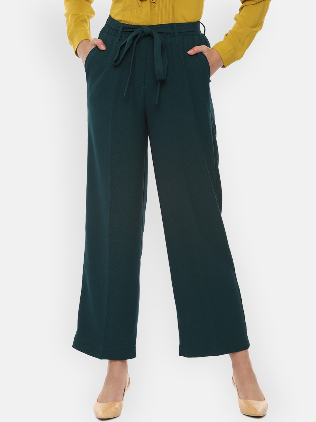 

Van Heusen Woman Green Regular Fit Solid Parallel Trousers
