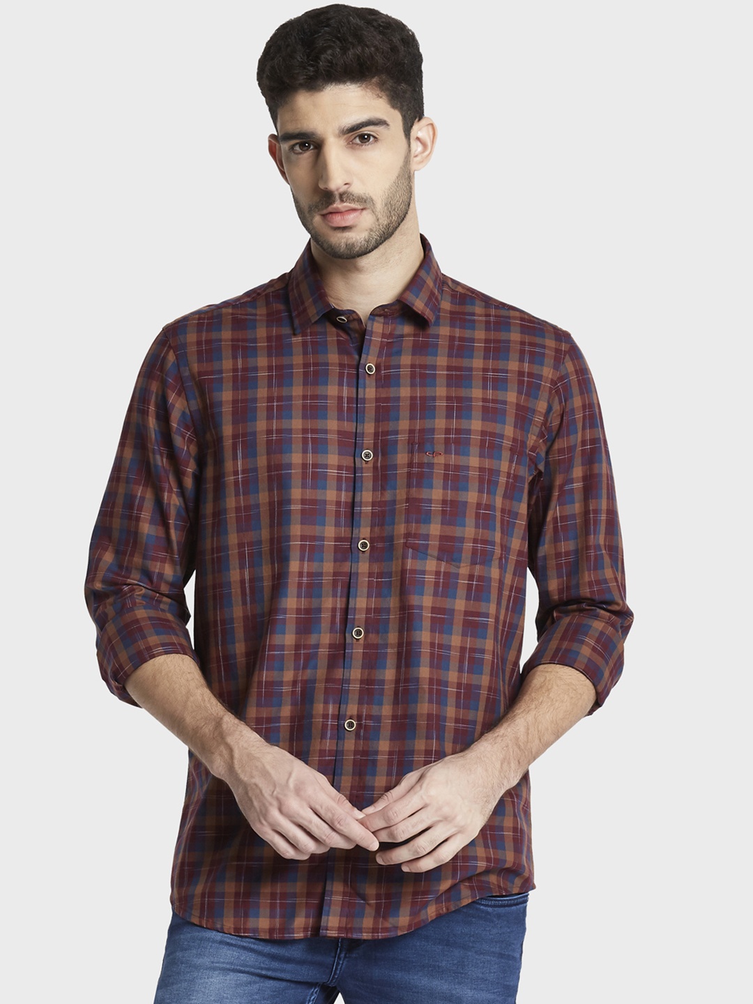 

ColorPlus Men Brown Tailored Fit Checked Casual Shirt
