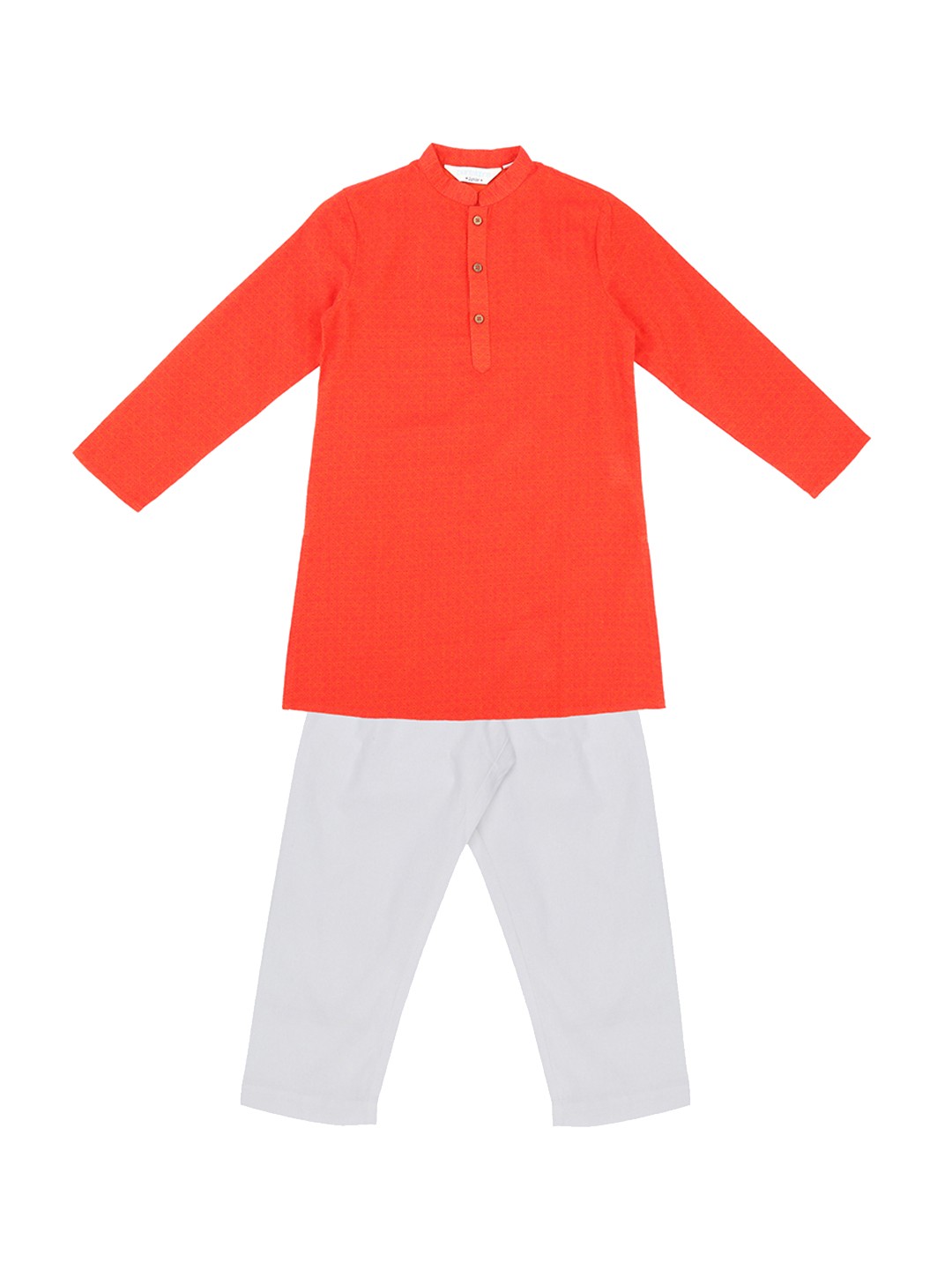 

Pantaloons Junior Boys Orange & White Self Design Kurta with Pyjamas