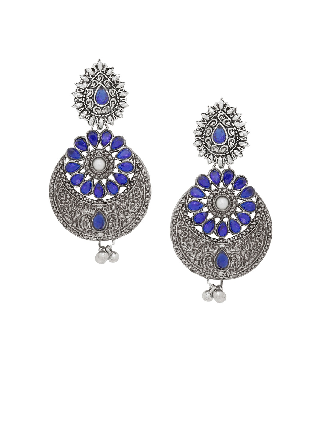 

Silvermerc Designs Silver Plated & Blue Handcrafted Circular Drop Earrings