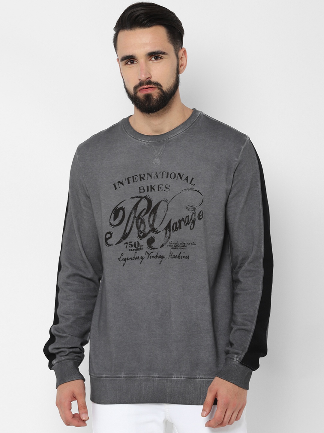 

People Men Charcoal Grey Printed Sweatshirt