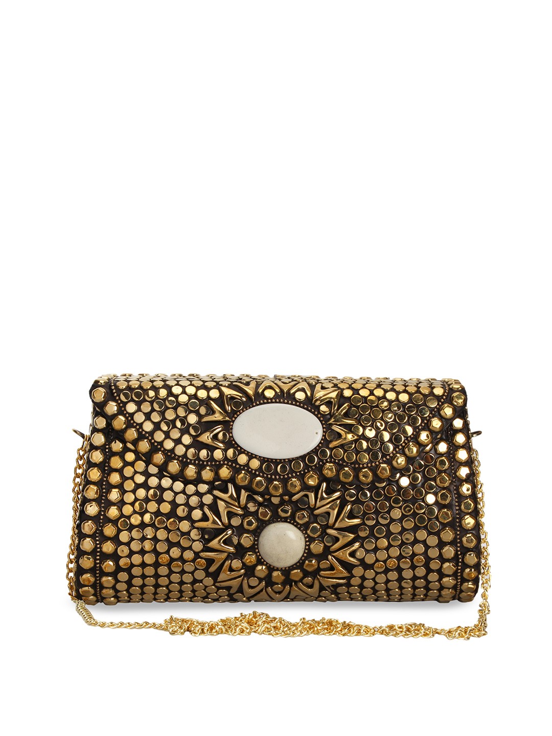 

Anekaant Women Gold-Toned & White Embellished Embellished Clutch