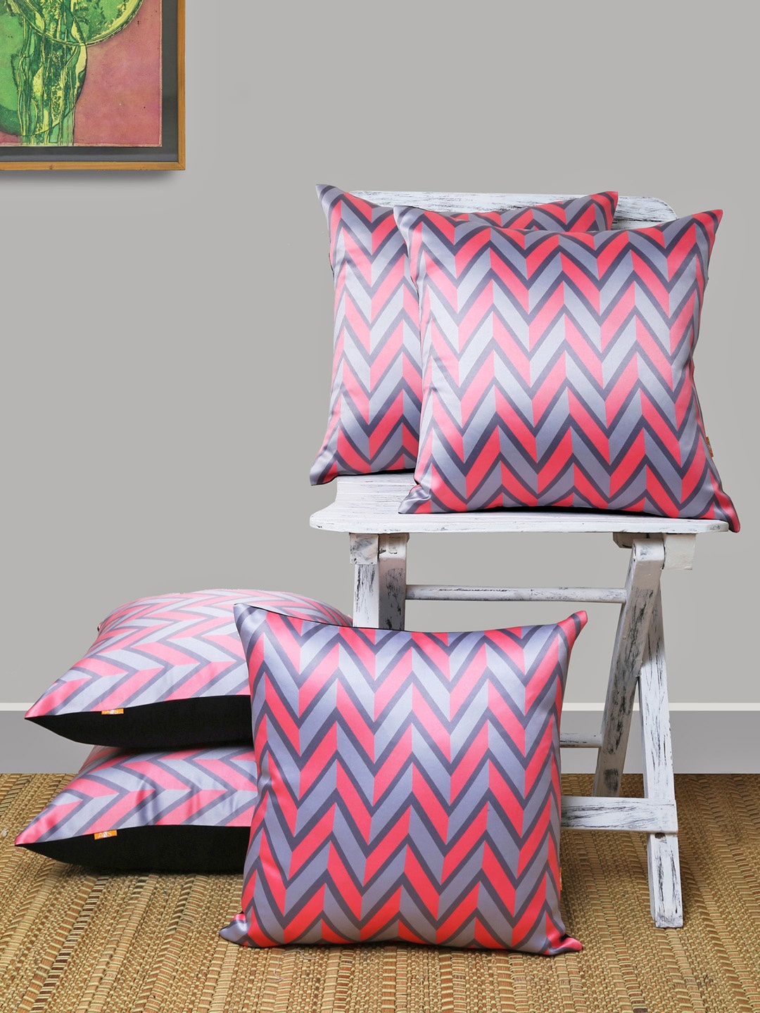 

ANS Pink & Grey Set of 5 Geometric Square Cushion Covers