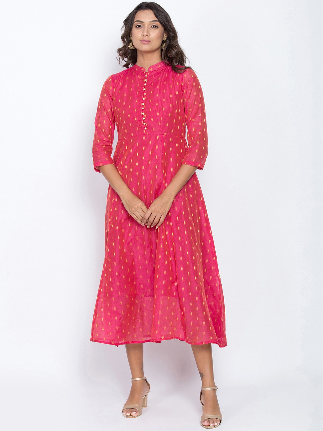 

Be Indi Women Self Design Fuchsia Fit and Flare Dress