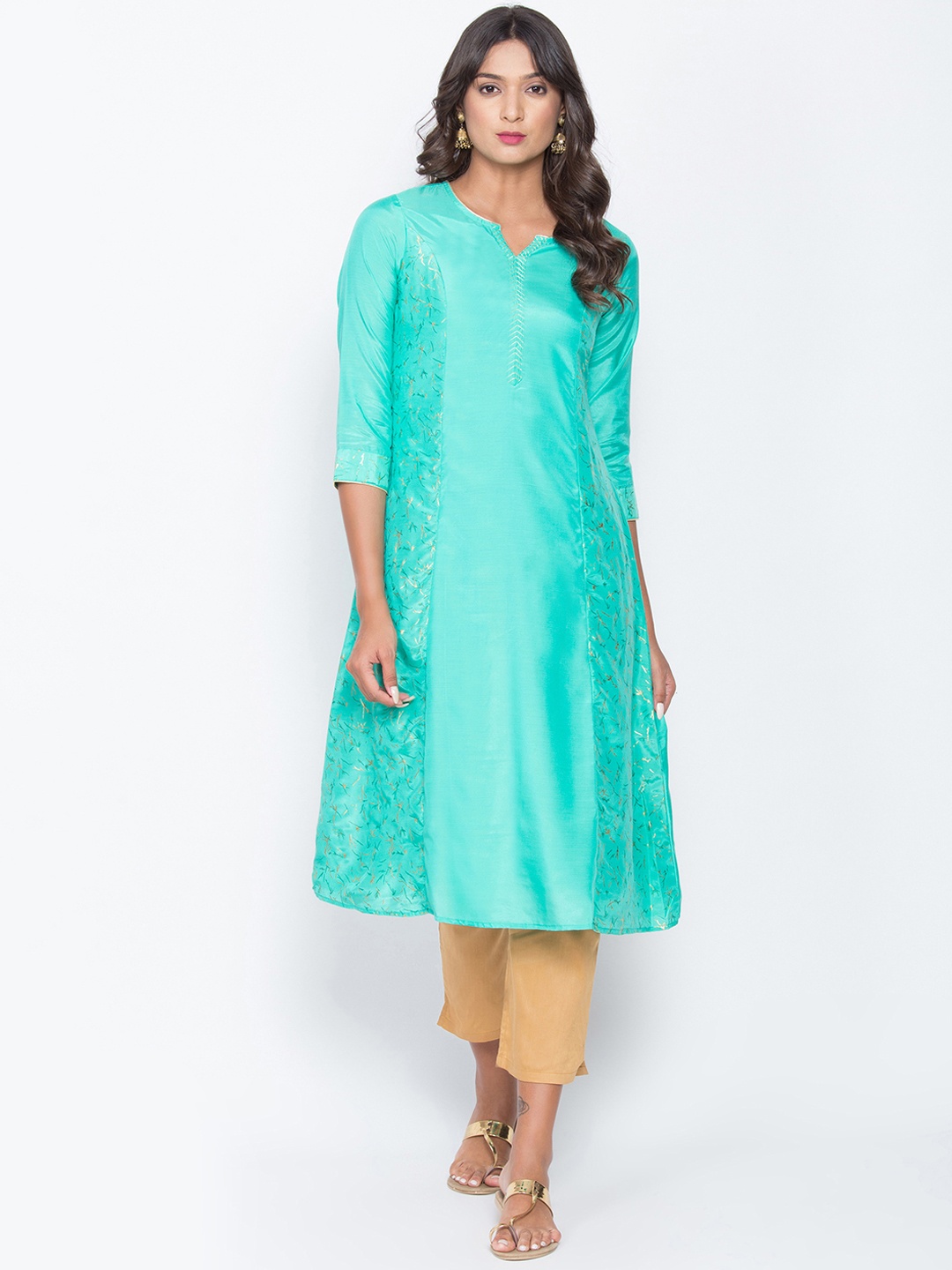 

Be Indi Women Turquoise Blue Printed A-Line Kurta