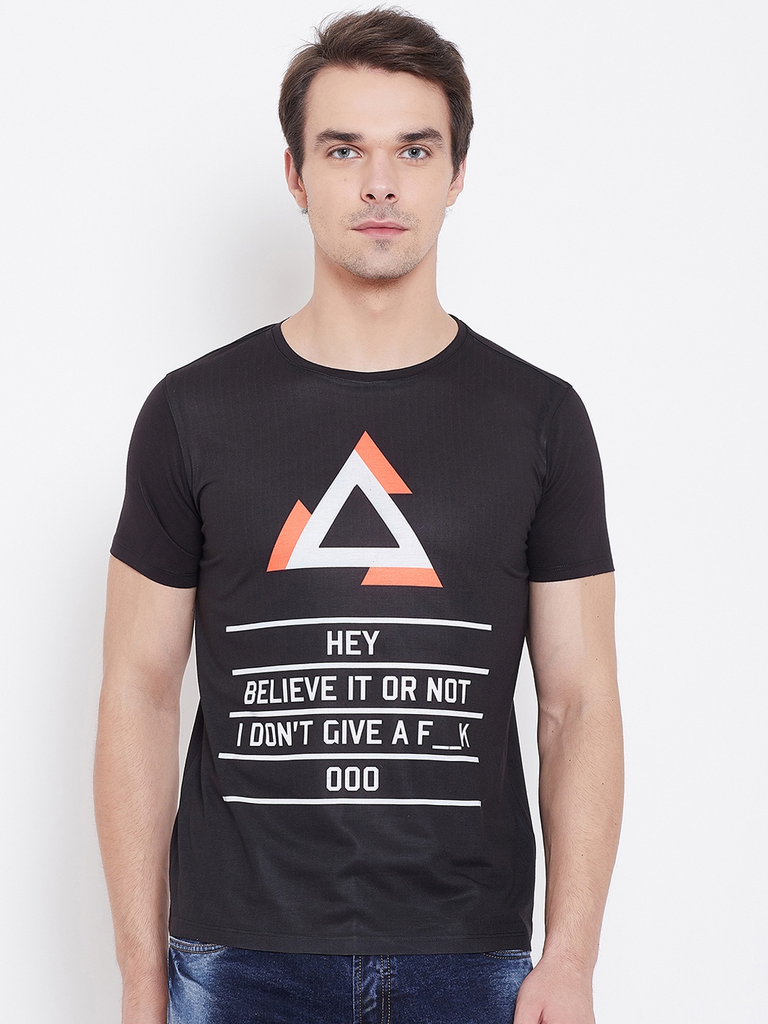 

Wear Your Mind Men Black Printed Round Neck T-shirt
