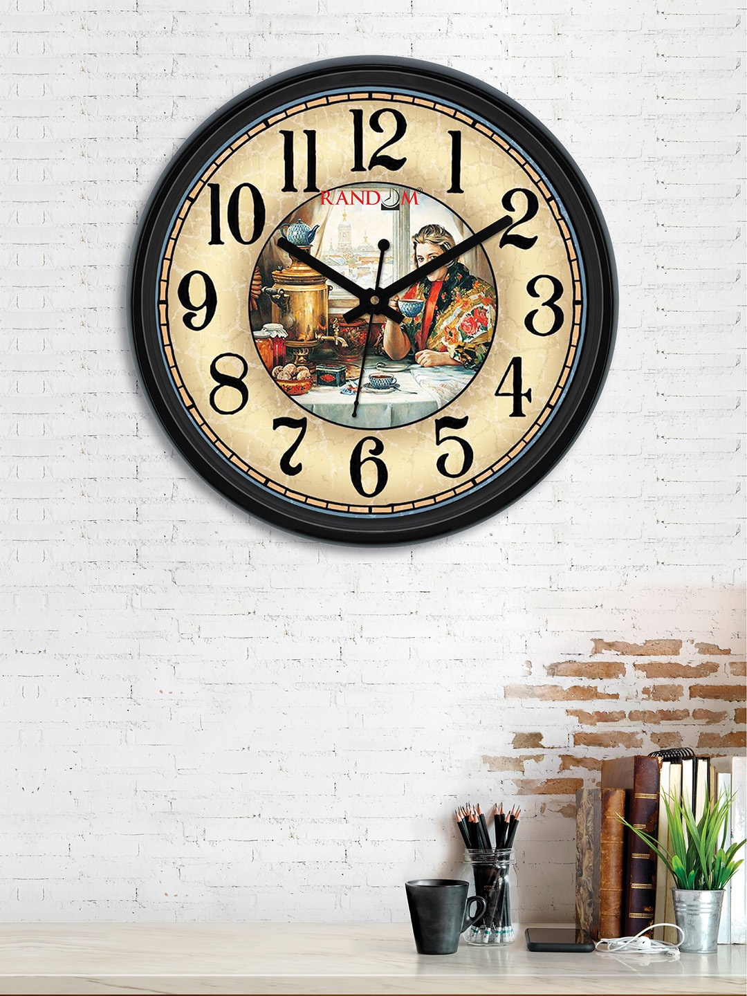 

RANDOM Beige & Multicoloured Round Printed 30 cm Analogue Wall Clock