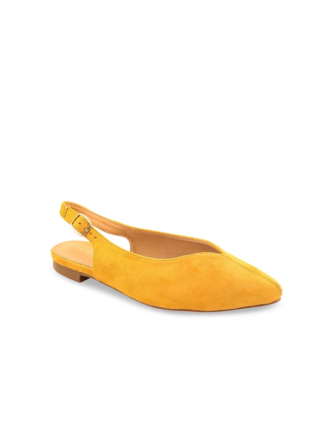 

Chumbak Women Mustard Yellow Solid Suede Mules