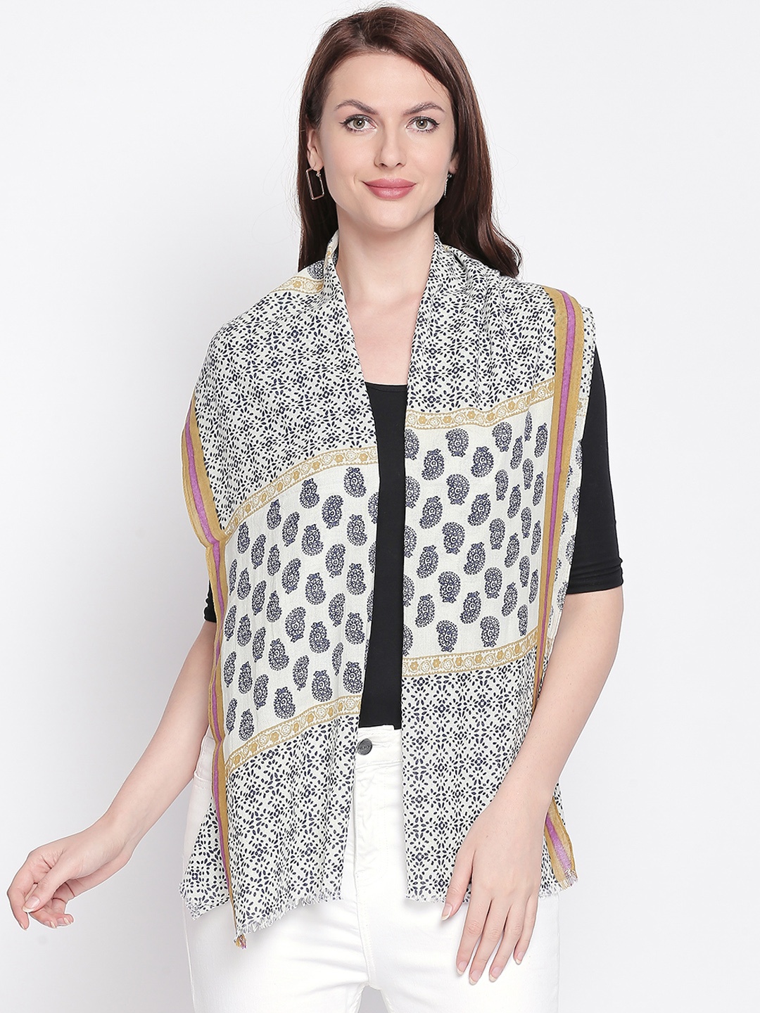 

Style Quotient Women White & Blue Printed Scarf