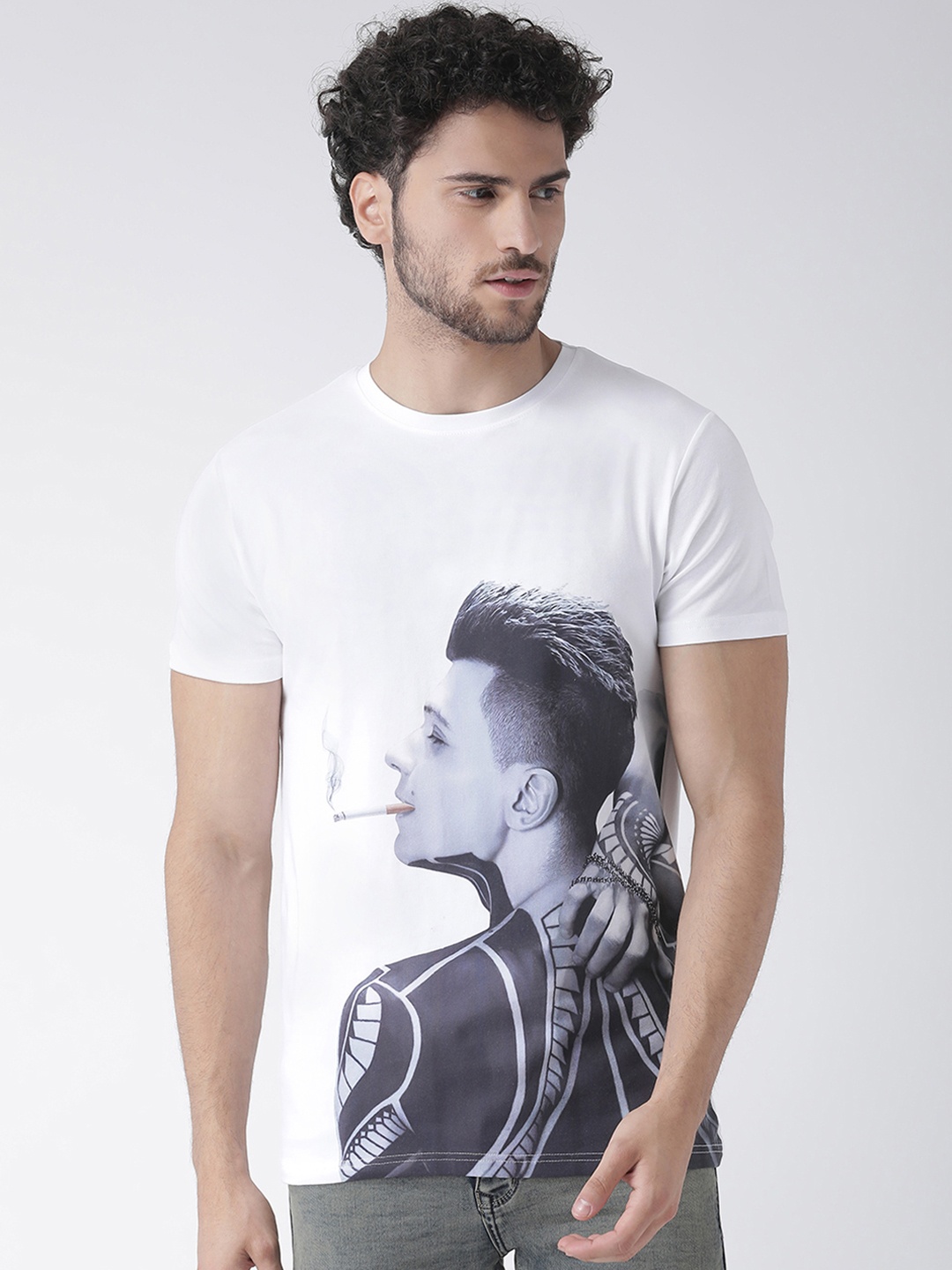 Rex Straut Jeans Men White Printed Round Neck T-shirt