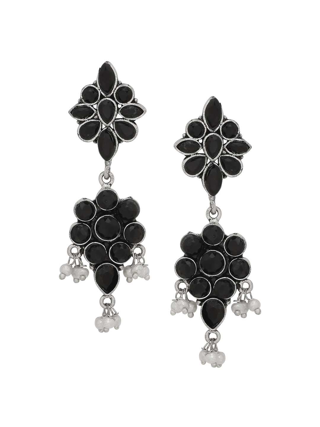 

Silvermerc Designs Silver-Plated & Black Handcrafted Classic Drop Earrings