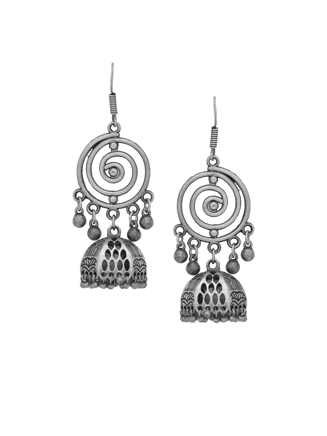 

Silvermerc Designs SilverPlated Handcrafted Circular Jhumkas, Silver