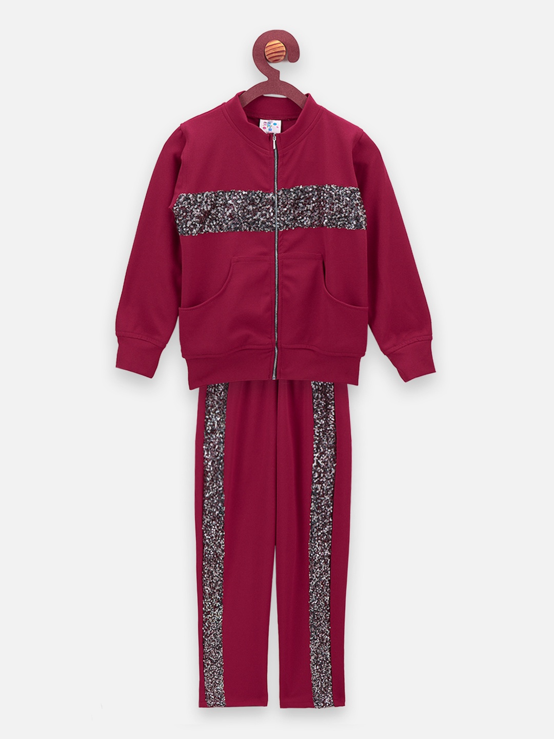 

LilPicks Girls Maroon Embellished Tracksuit