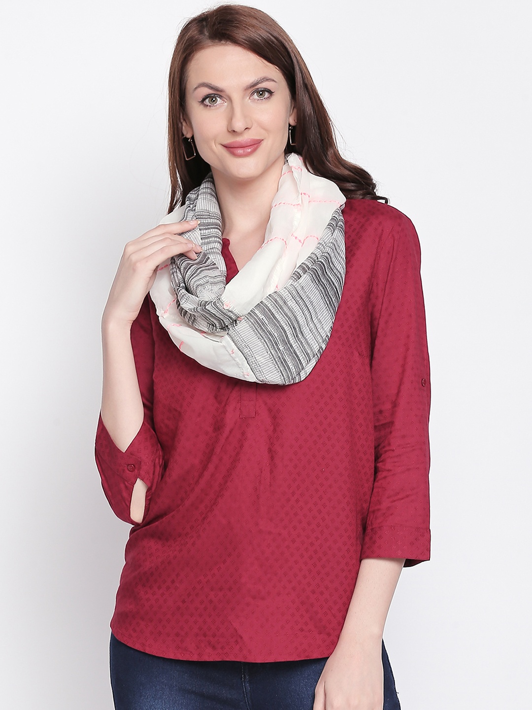 

Style Quotient Women Grey Striped Scarf, White