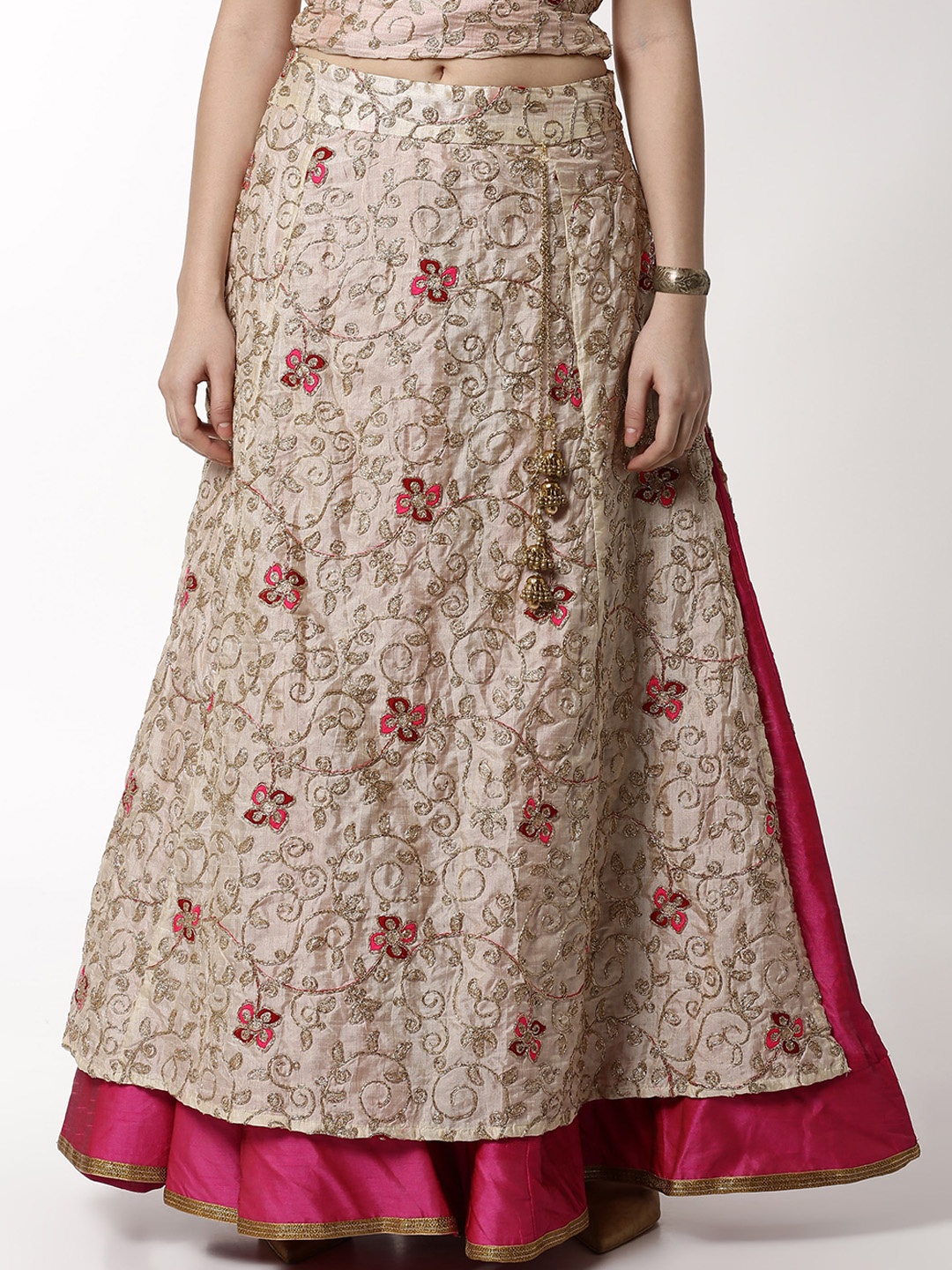 

Ira Soleil Women Beige & Pink Embroidered Maxi Skirt