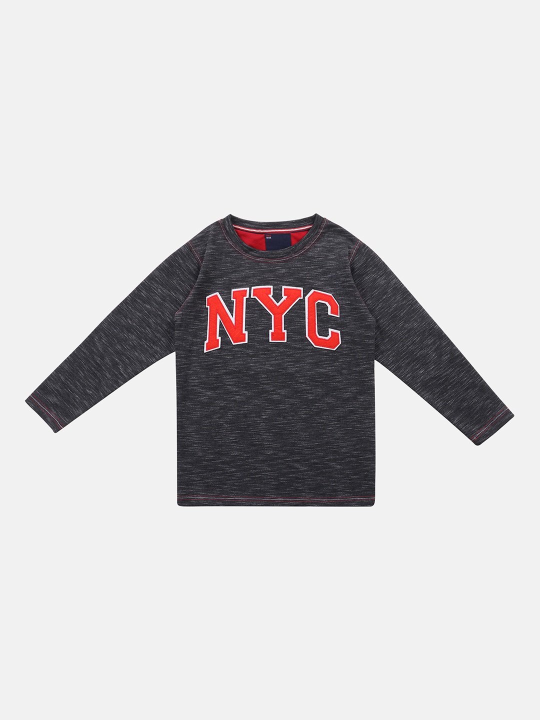 

Lil Tomatoes Boys Grey Melange & Red Self Design Sweatshirt