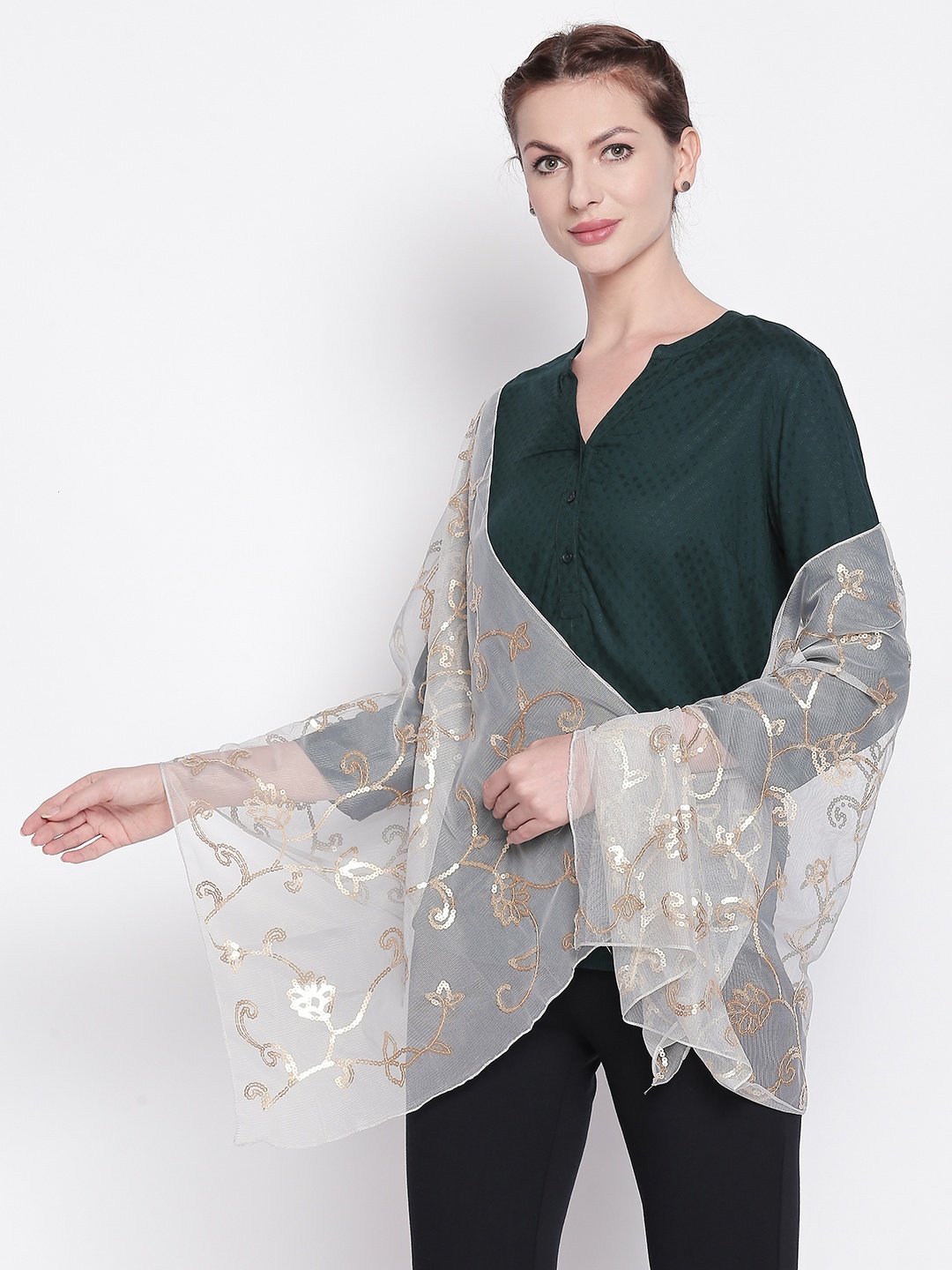 

Style Quotient Women White Embellished Scarf