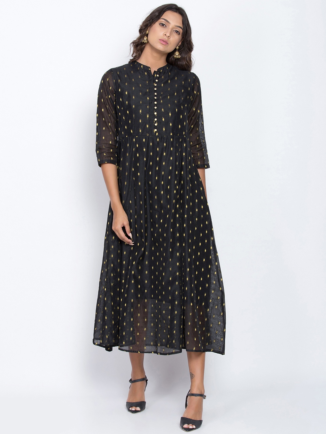 Be Indi Women Self Design Black Fit and Flare Dress