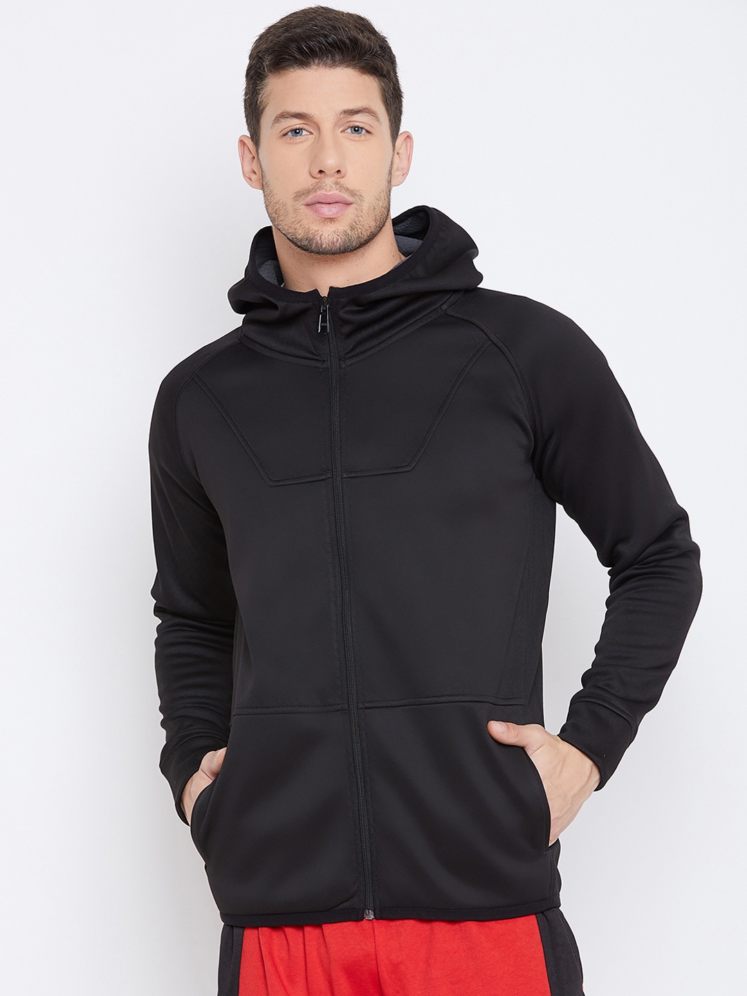 PERFKT-U Men Black Solid Hooded Sweatshirt