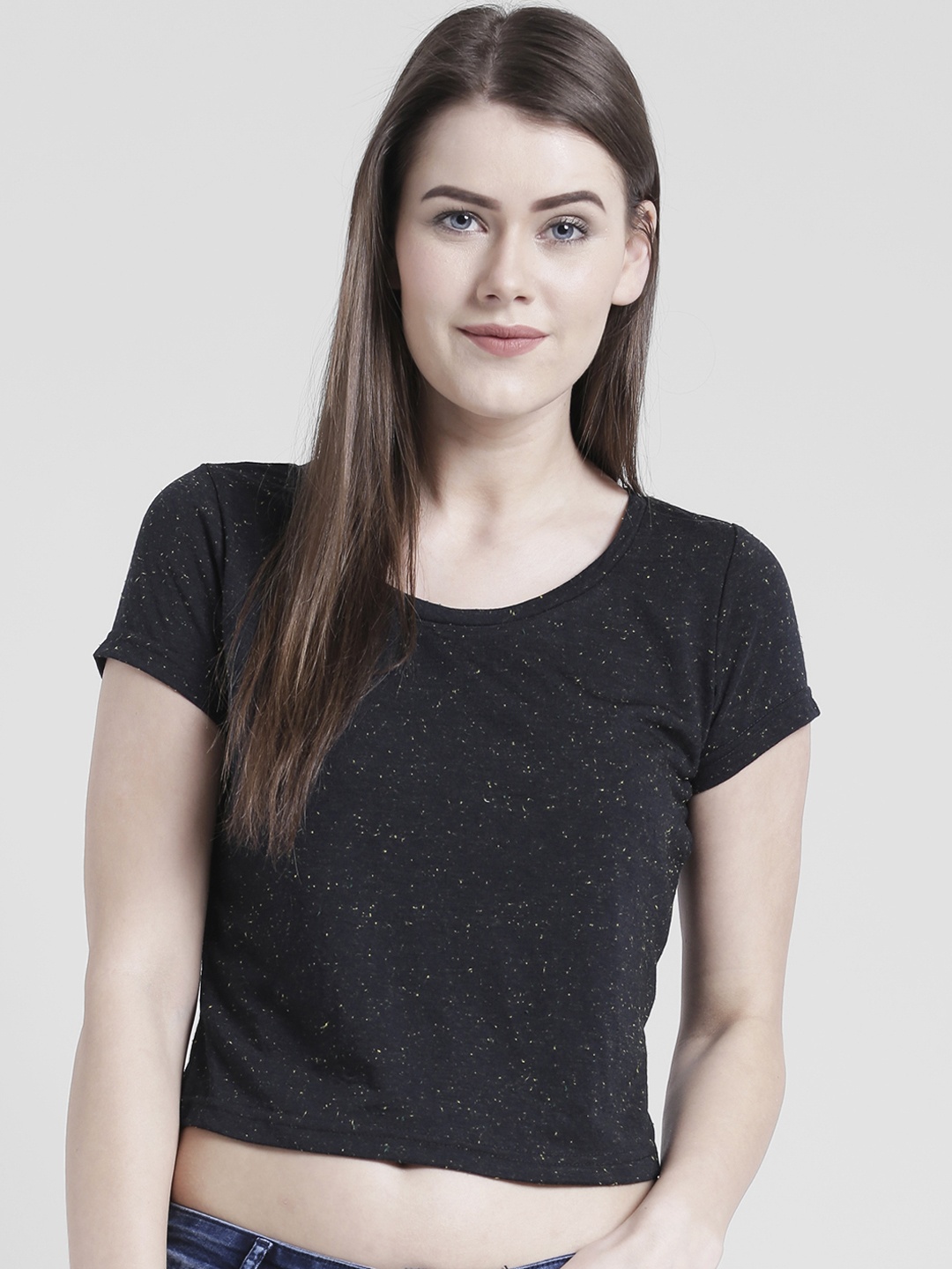 Yaadleen Women Navy Blue Solid Round Neck T-shirt