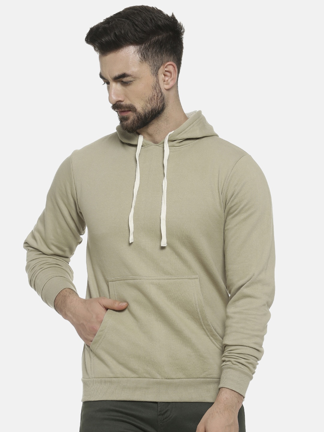 

Campus Sutra Men Beige Solid Hooded Sweatshirt