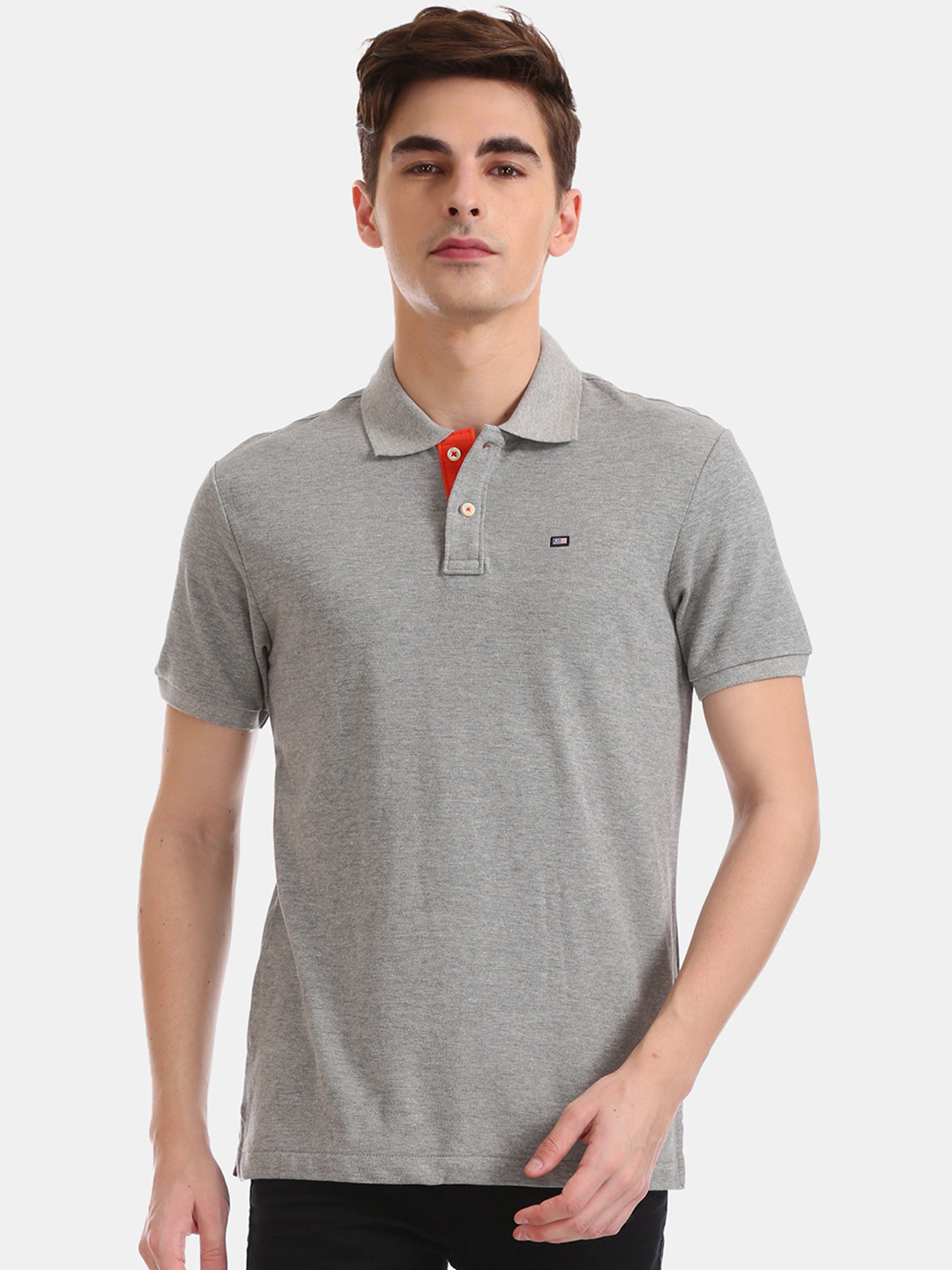 

Arrow Sport Men Grey Solid Polo Collar Pure Cotton T-shirt