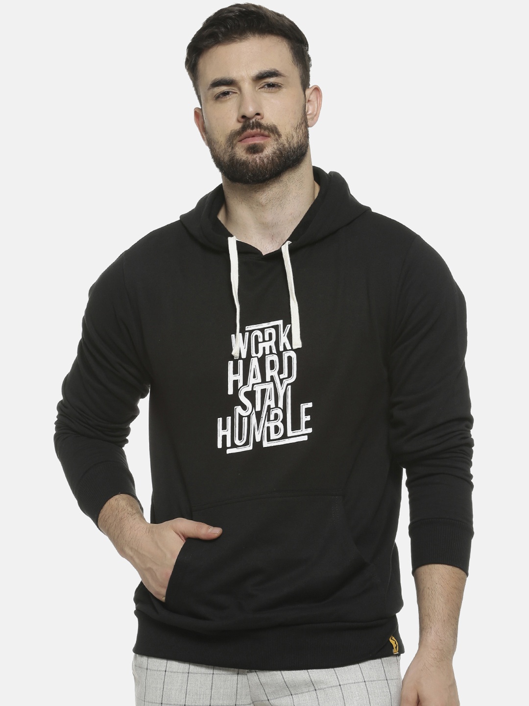 

Campus Sutra Men Black Printed Hooded Sweatshirt