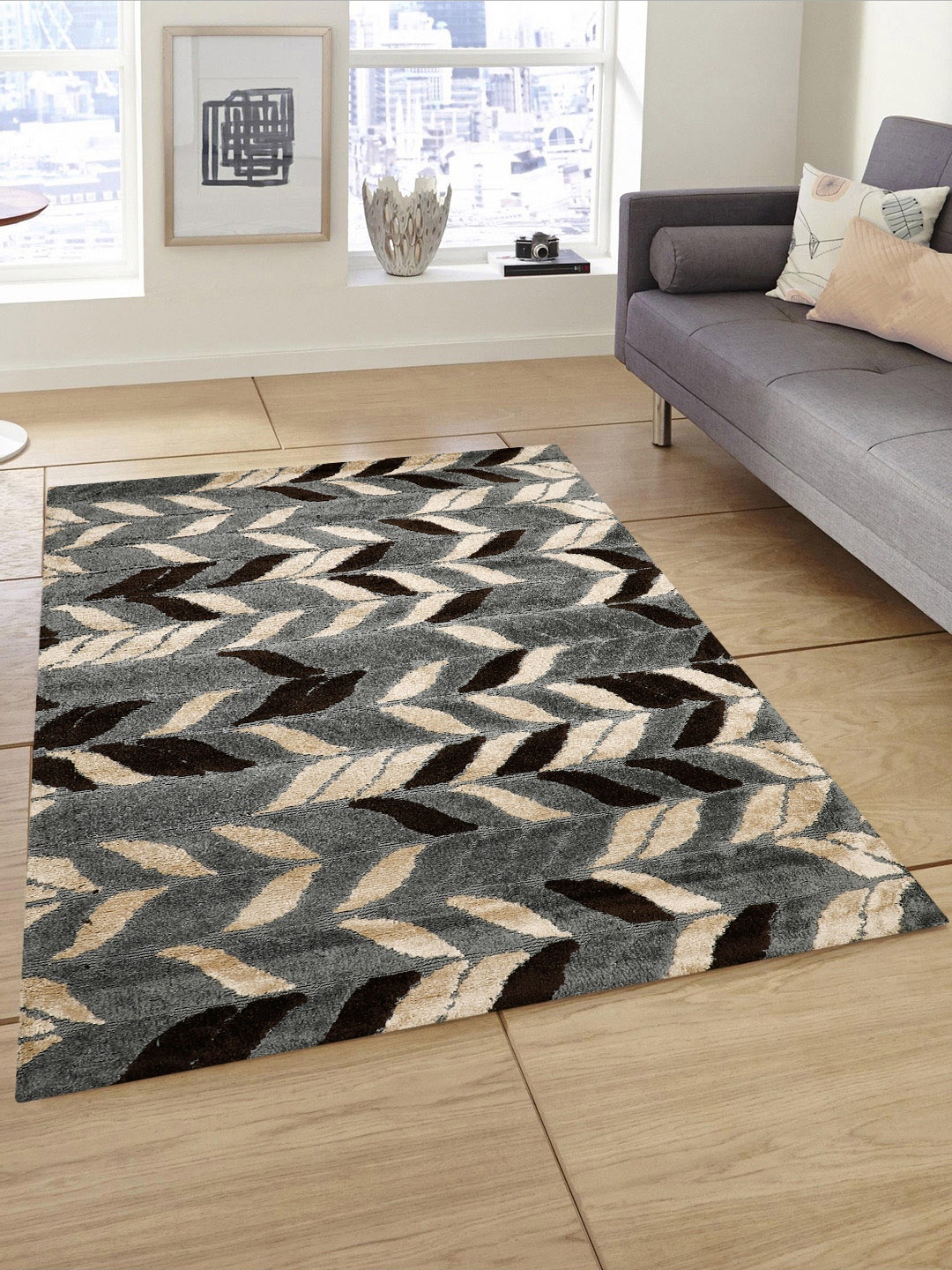 PRESTO Brown & Grey Printed Anti-Skid Carpet