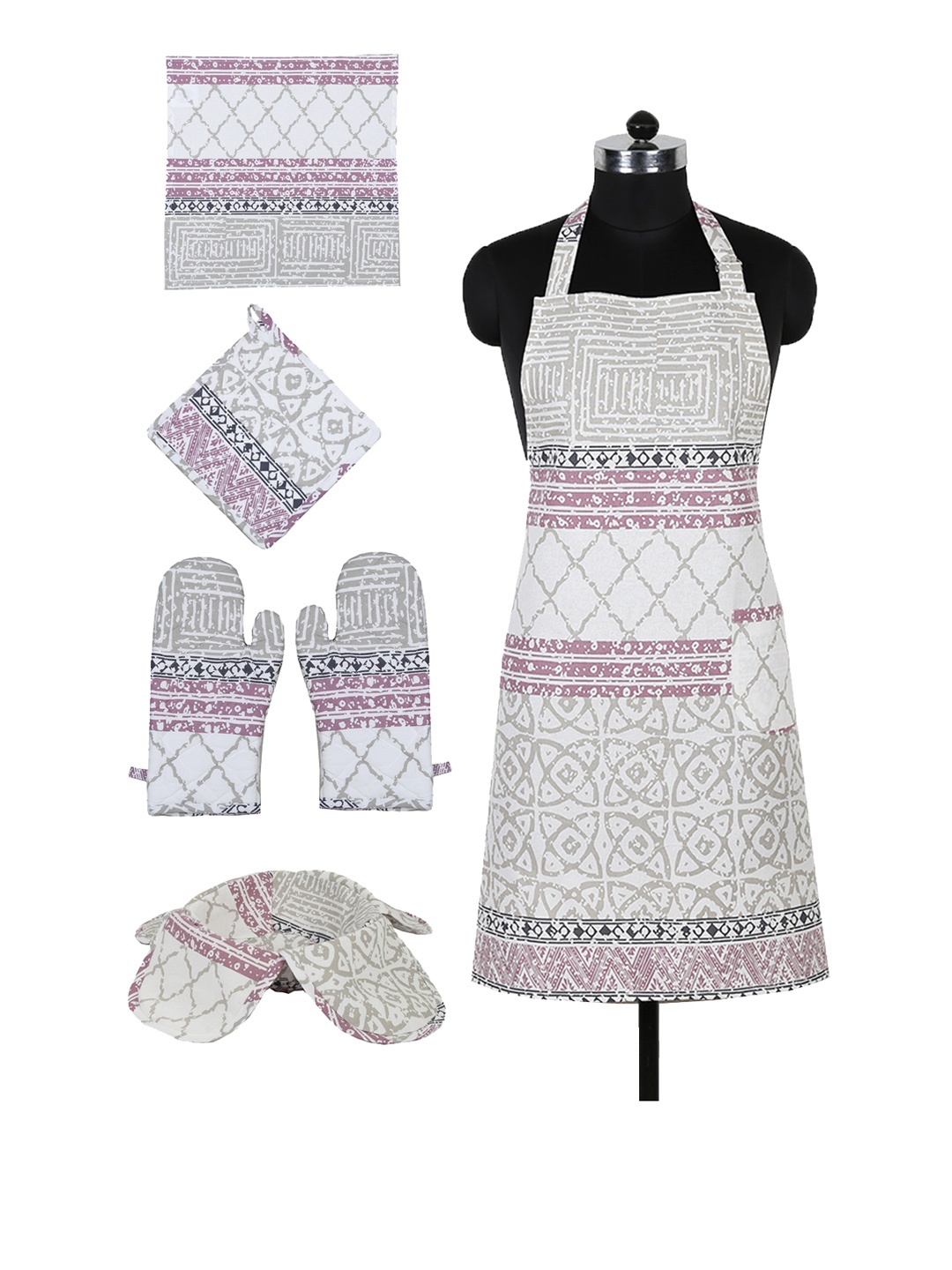 

House This Unisex Set of 6 White & Lavender-Colored Cotton Kitchen Linen Set