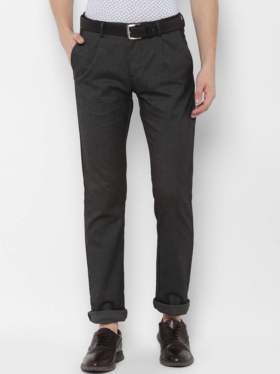 

Allen Solly Men Black Regular Fit Self Design Regular Trousers