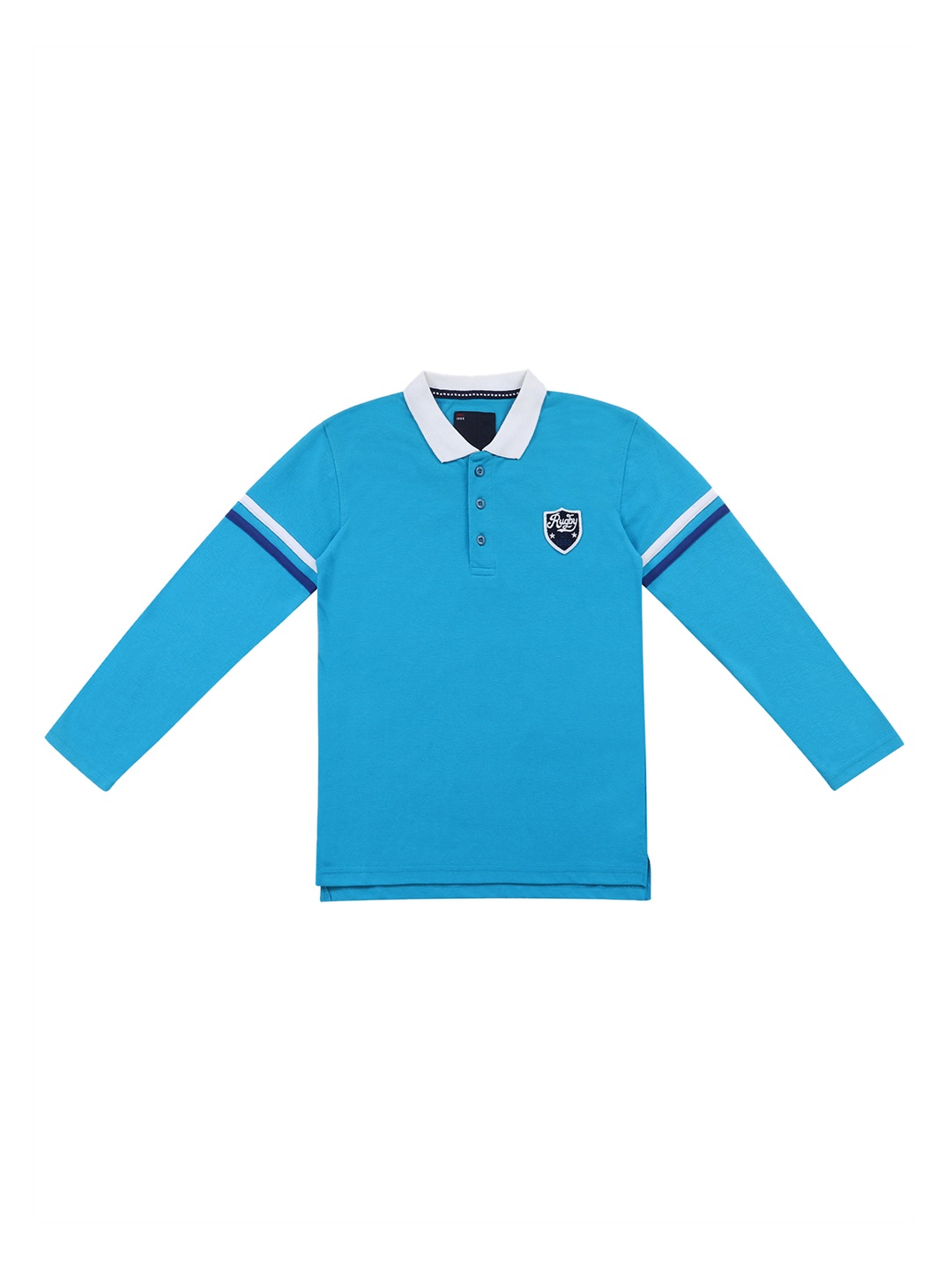 

Lil Tomatoes Boys Turquoise Blue Solid Henley Neck Pure Cotton T-shirt