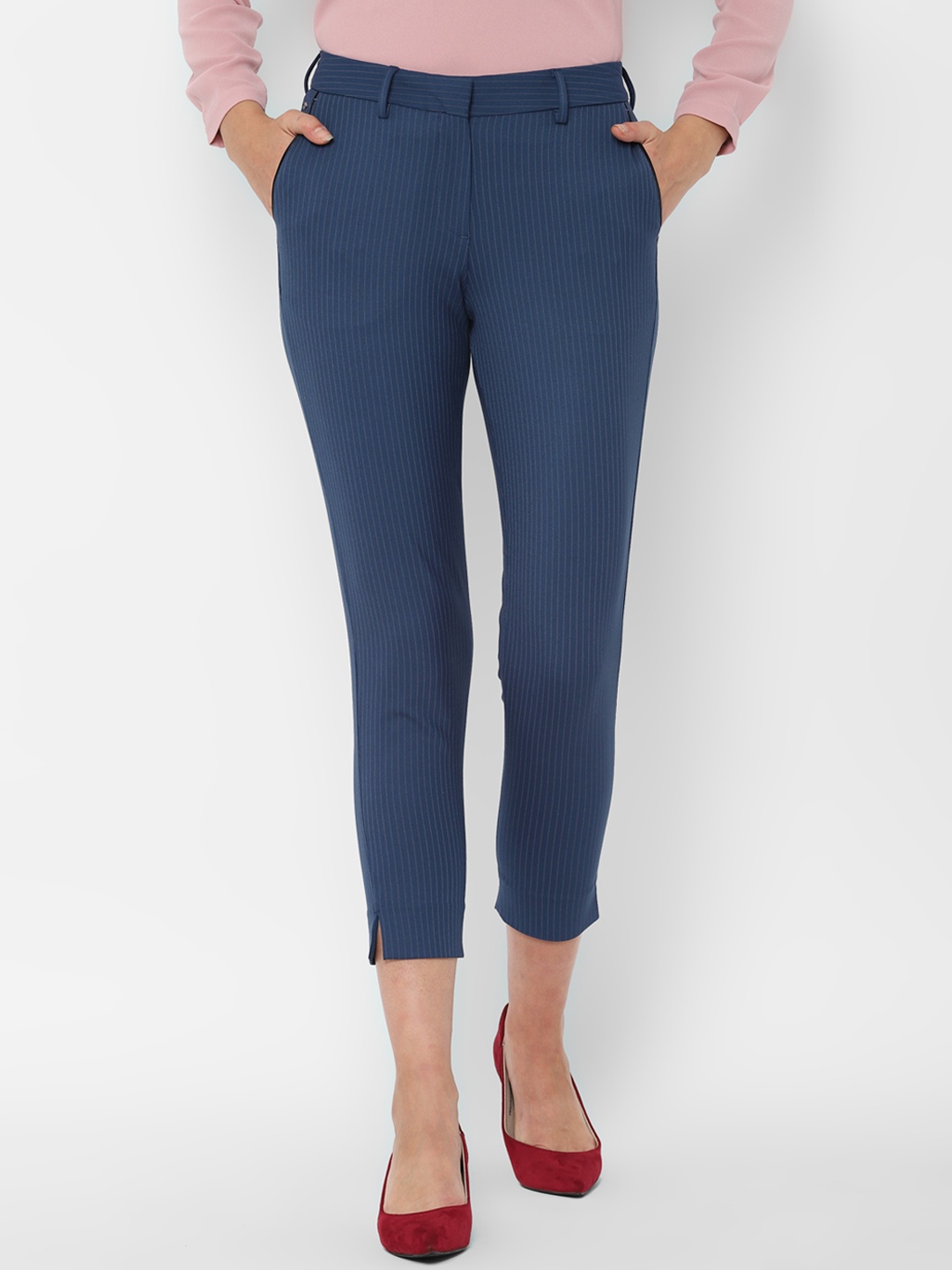 

Allen Solly Woman Women Blue Slim Fit Striped Regular Trousers