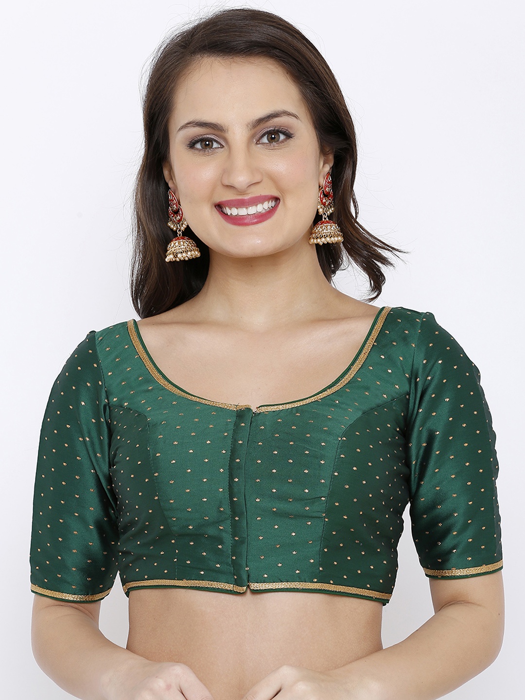 

SALWAR STUDIO Women Green Embellished Dupion Silk Readymade Saree Blouse