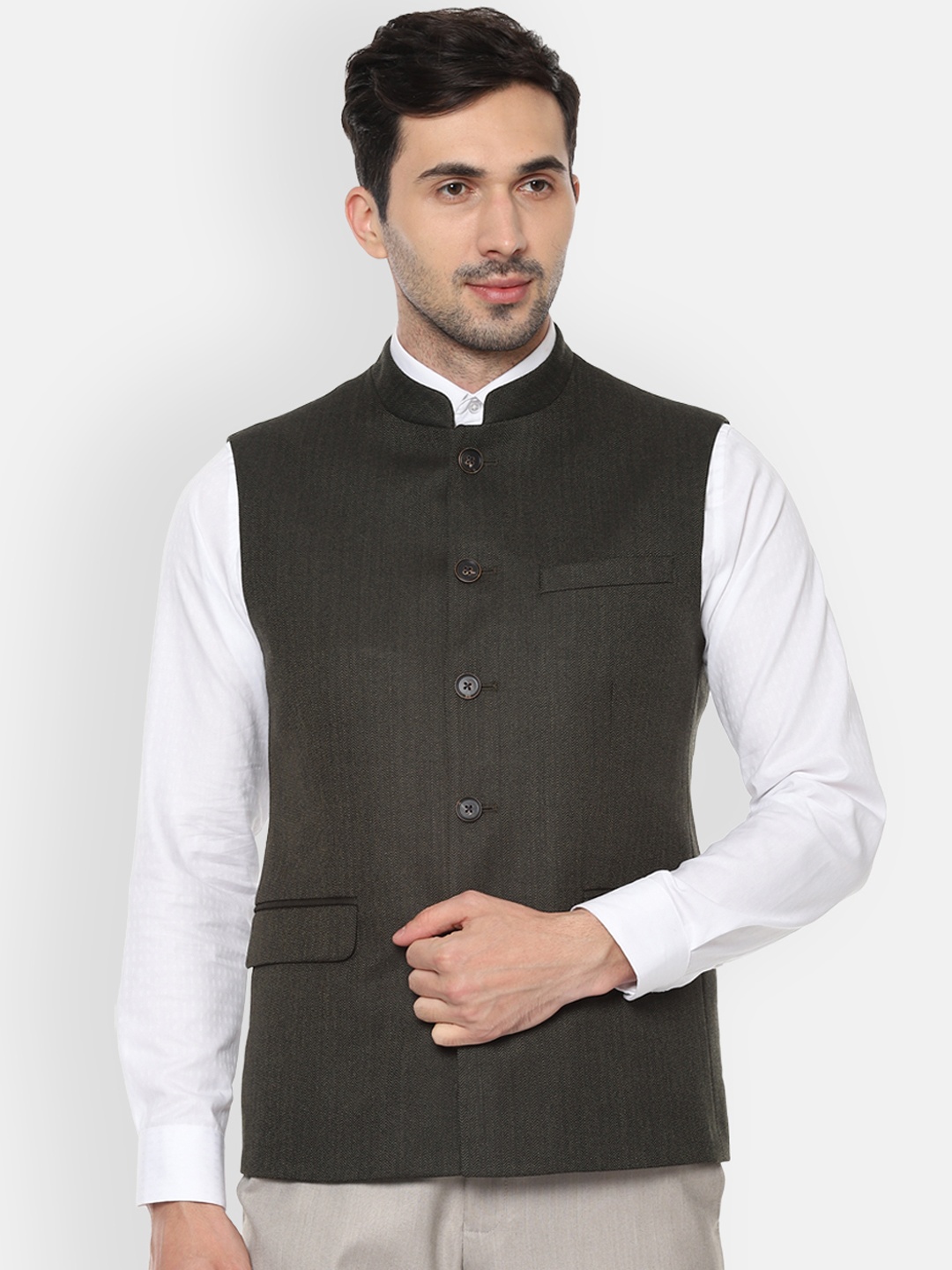 

Van Heusen Men Grey Woven Design Nehru Jacket