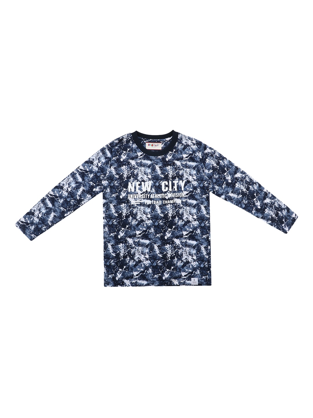 

Lil Tomatoes Boys Navy Blue Printed Round Neck Pure Cotton T-shirt
