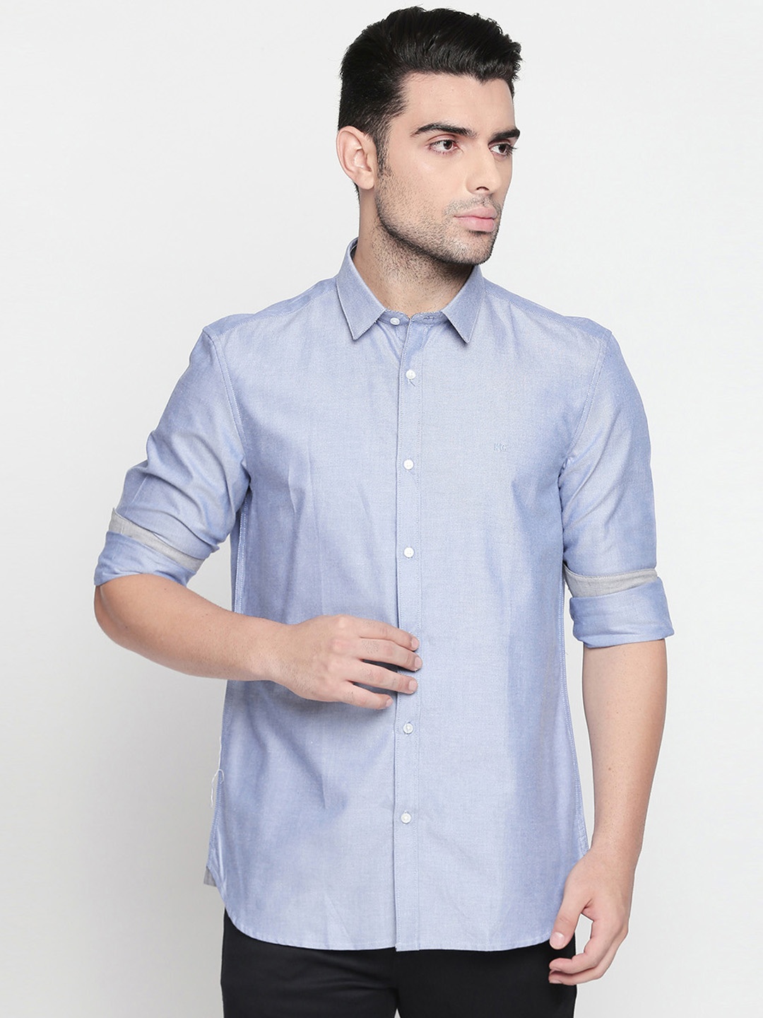 Kenneth Cole Men Blue Smart Regular Fit Solid Casual Shirt