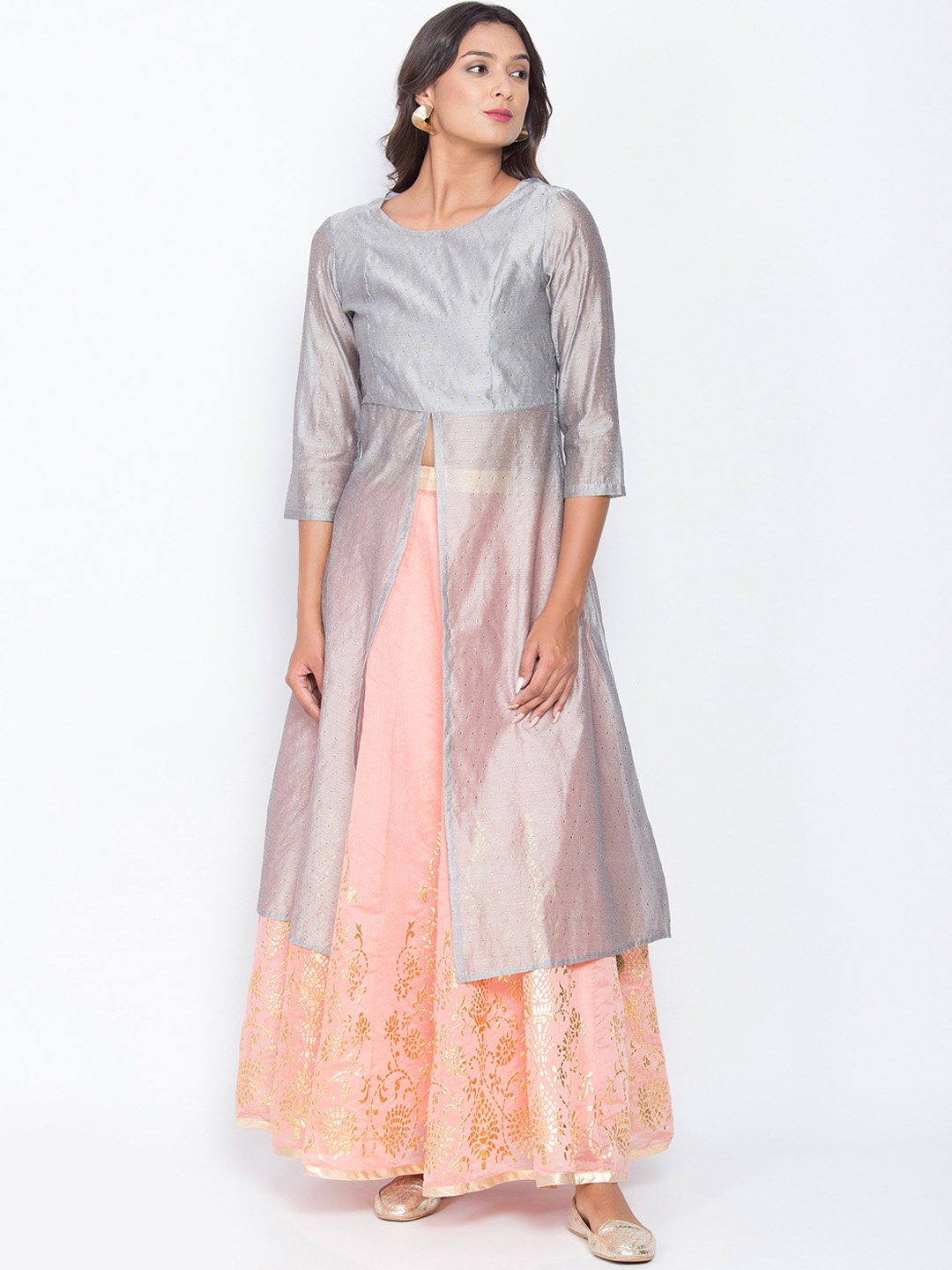 

Be Indi Women Grey Embellished A-Line Kurta