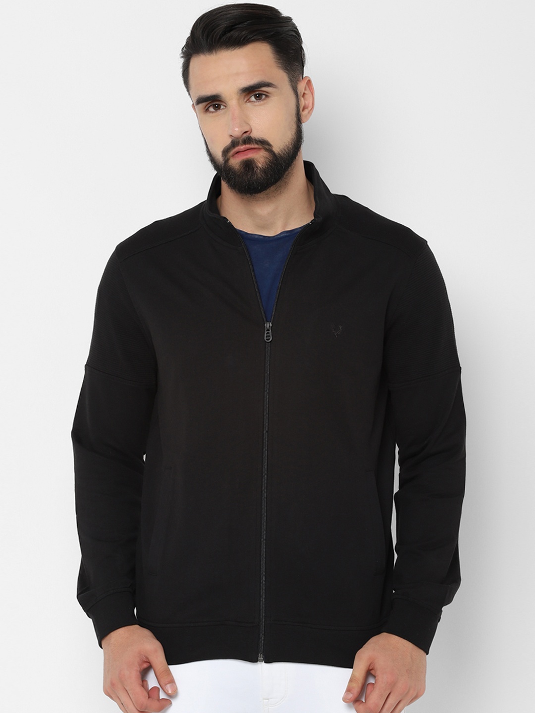 

Allen Solly Men Black Solid Front-Open Sweatshirt