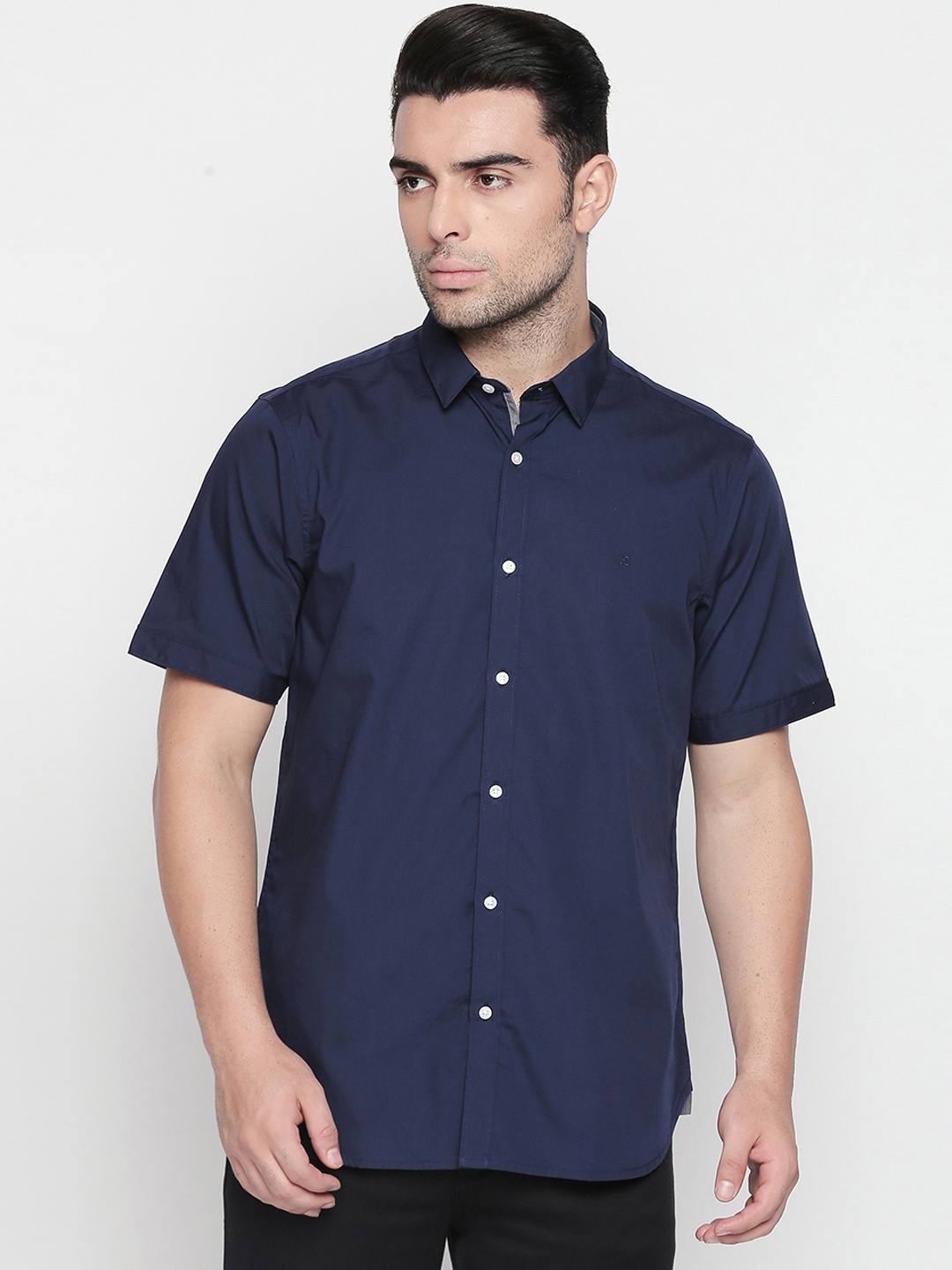 Kenneth Cole Men Navy Blue Smart Regular Fit Solid Casual Shirt