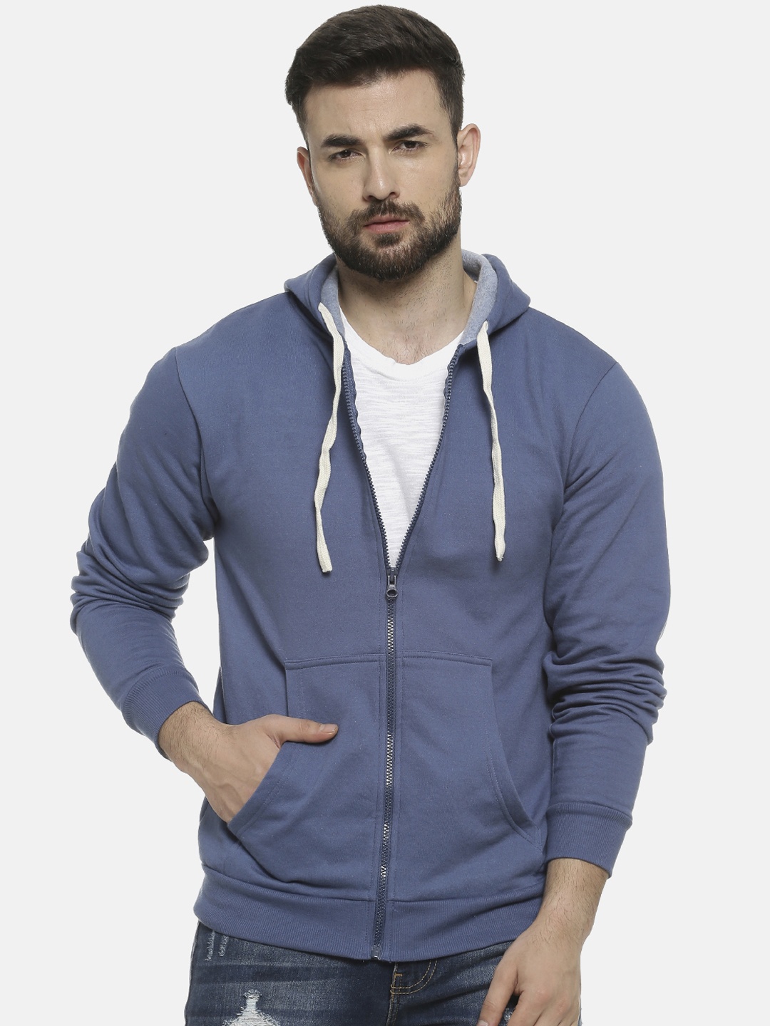 

Campus Sutra Men Blue Solid Hooded Sweatshirt