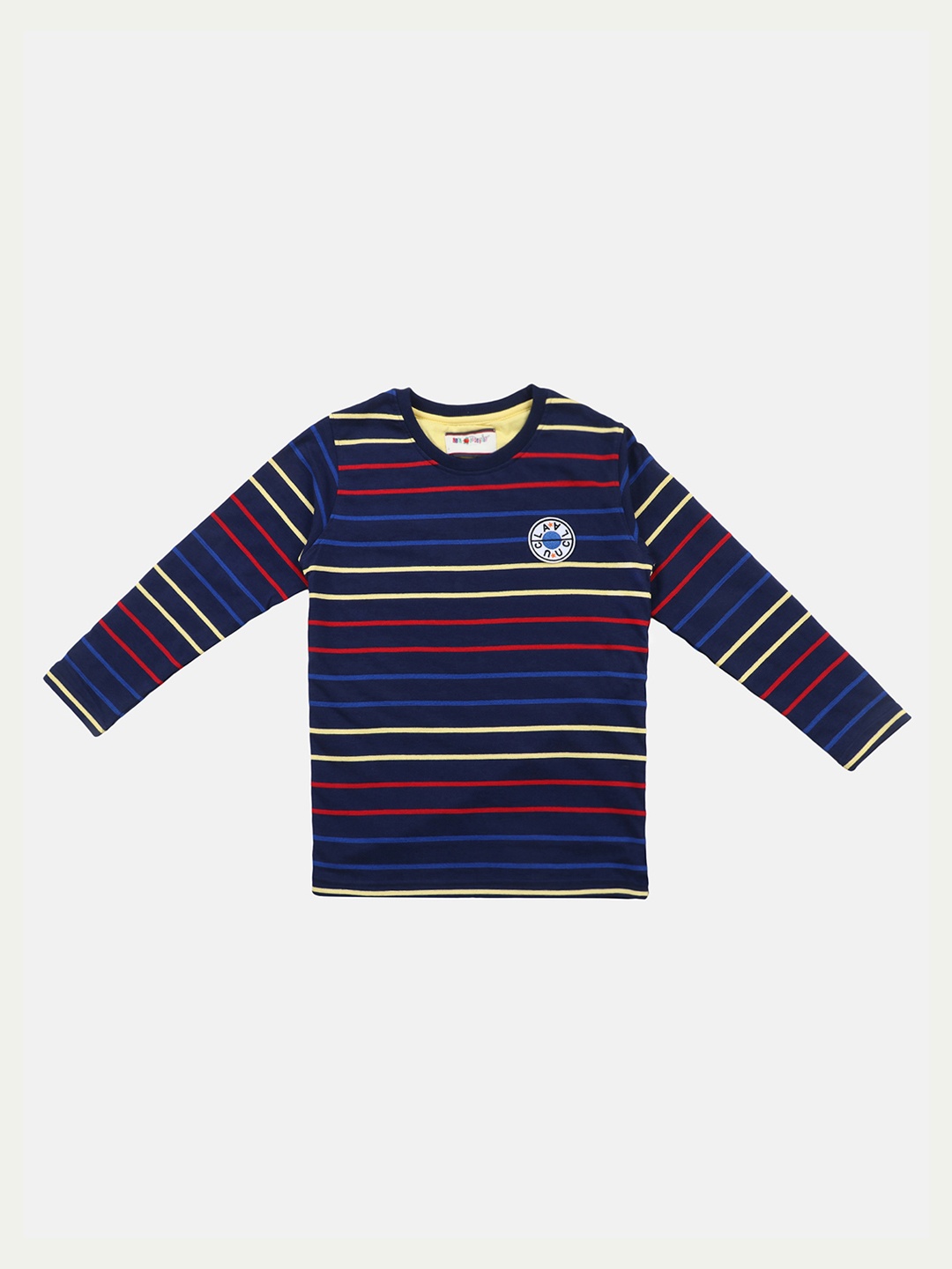 

Lil Tomatoes Boys Navy Blue Striped Round Neck Pure Cotton T-shirt