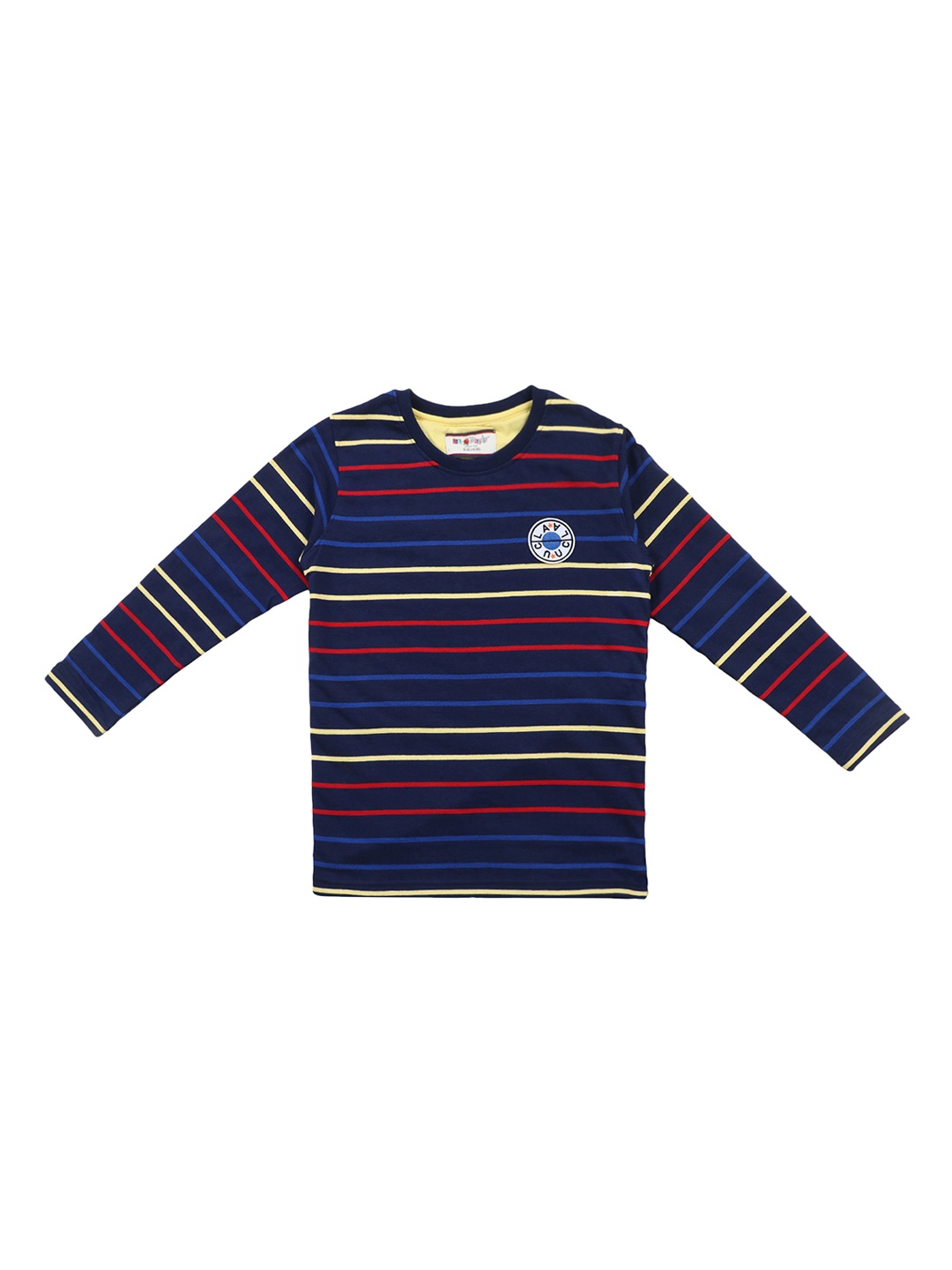 

Lil Tomatoes Boys Navy Blue Striped Round Neck Pure Cotton T-shirt