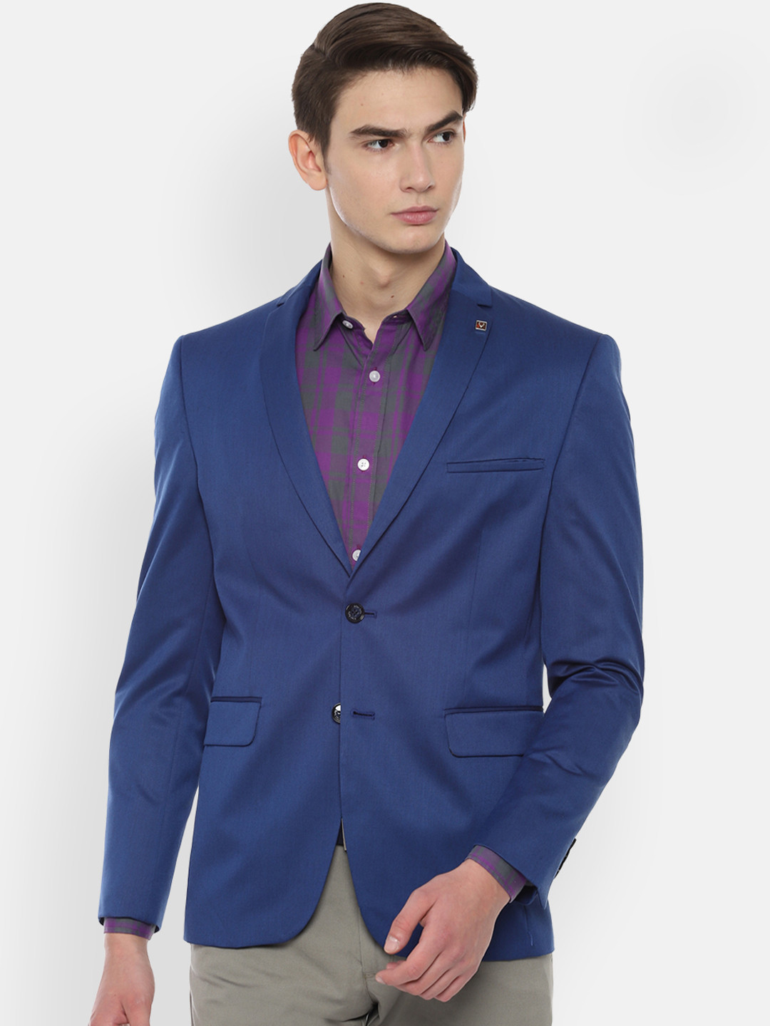 

Allen Solly Men Navy Blue Solid Slim-Fit Single-Breasted Blazer