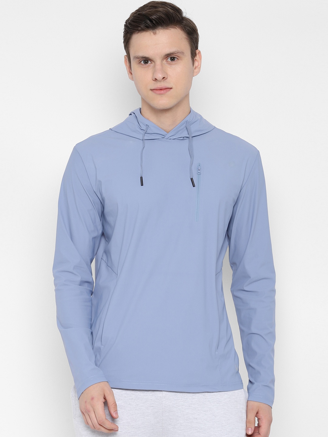 Allen Solly Men Blue Solid Hooded Pullover Sweatshirt