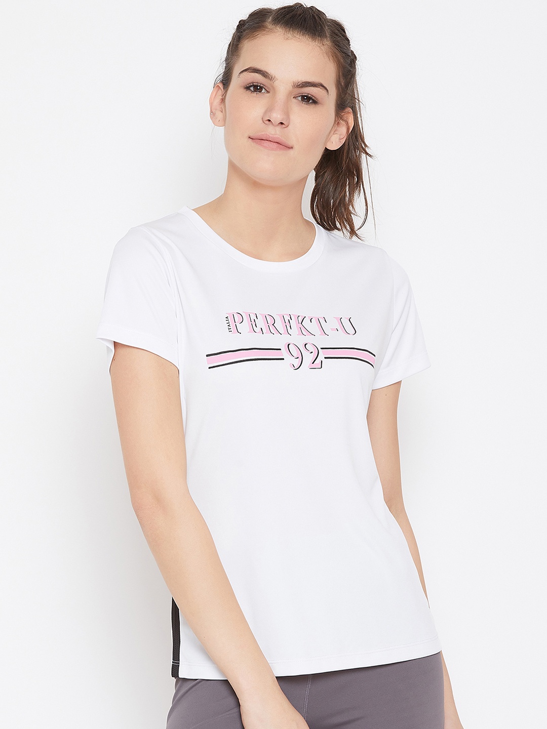

PERFKT-U Women White Printed Round Neck T-shirt