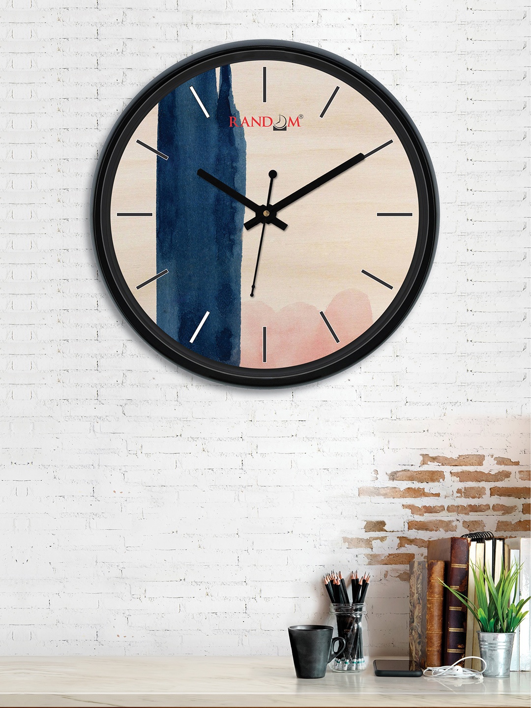 RANDOM Beige & Blue Round Colourblocked 30 cm Analogue Wall Clock