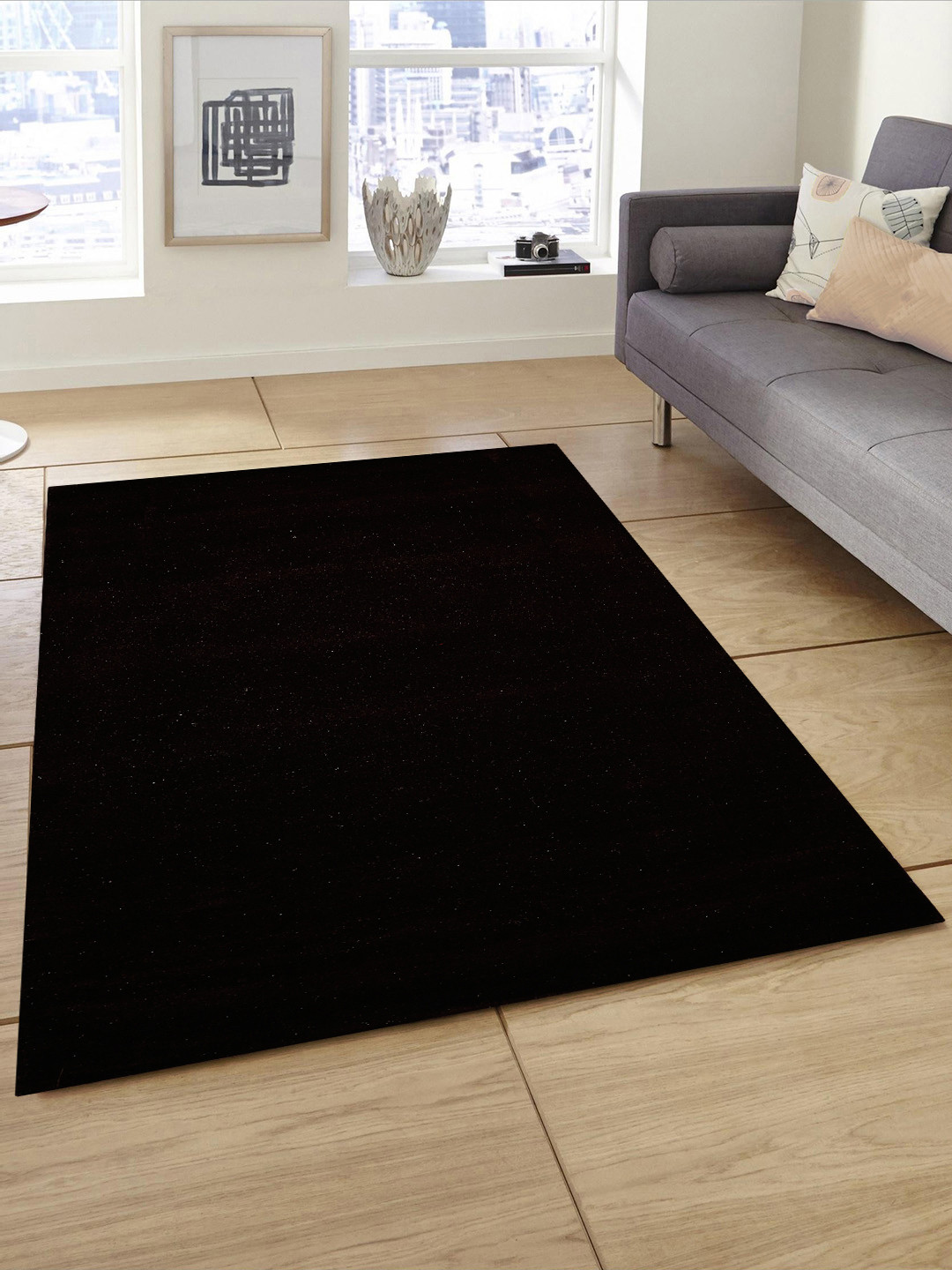 

PRESTO Black Solid Hand-Tufted Wool Anti-Skid Carpet